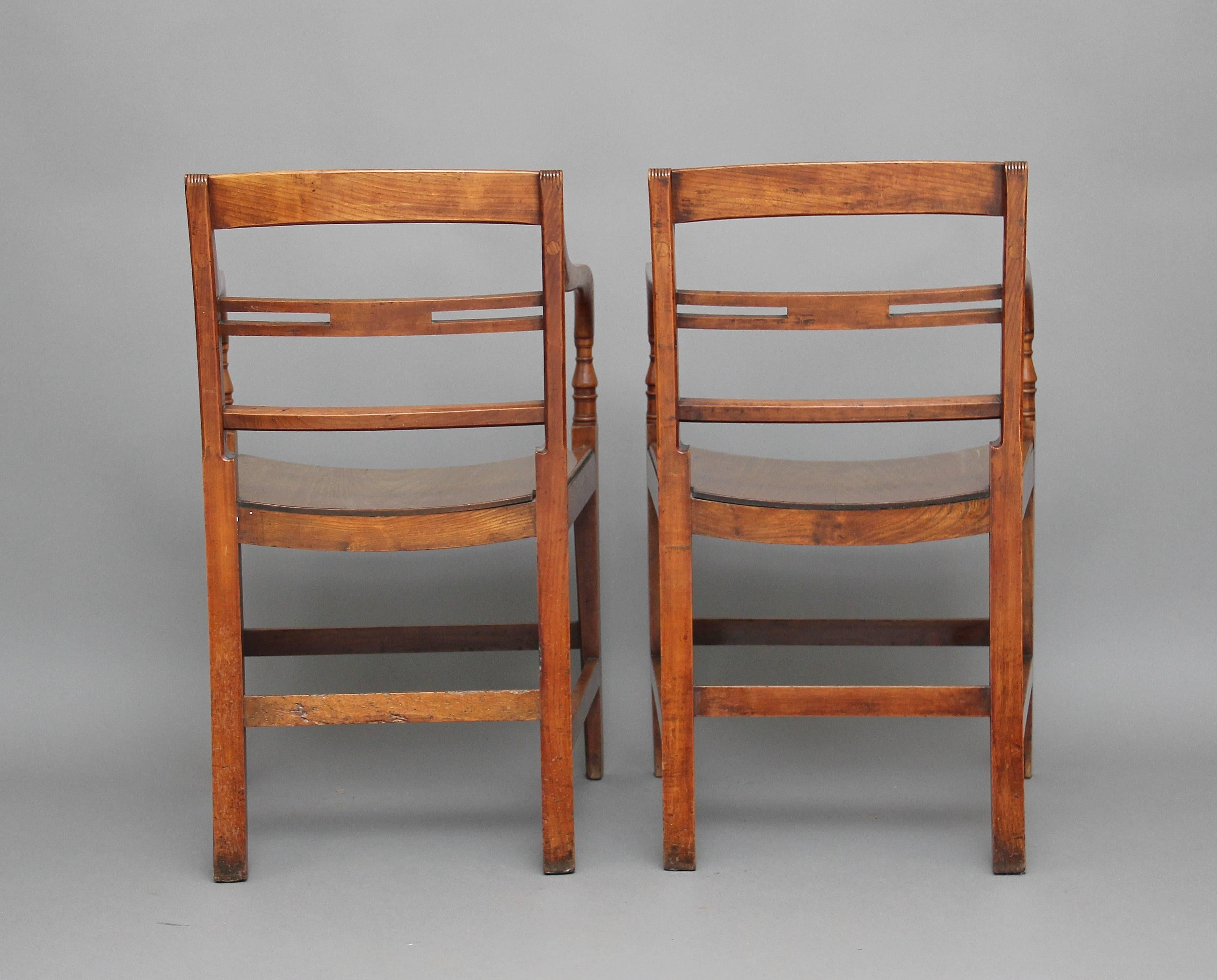 European Pair of 19th Century Fruitwood Armchairs