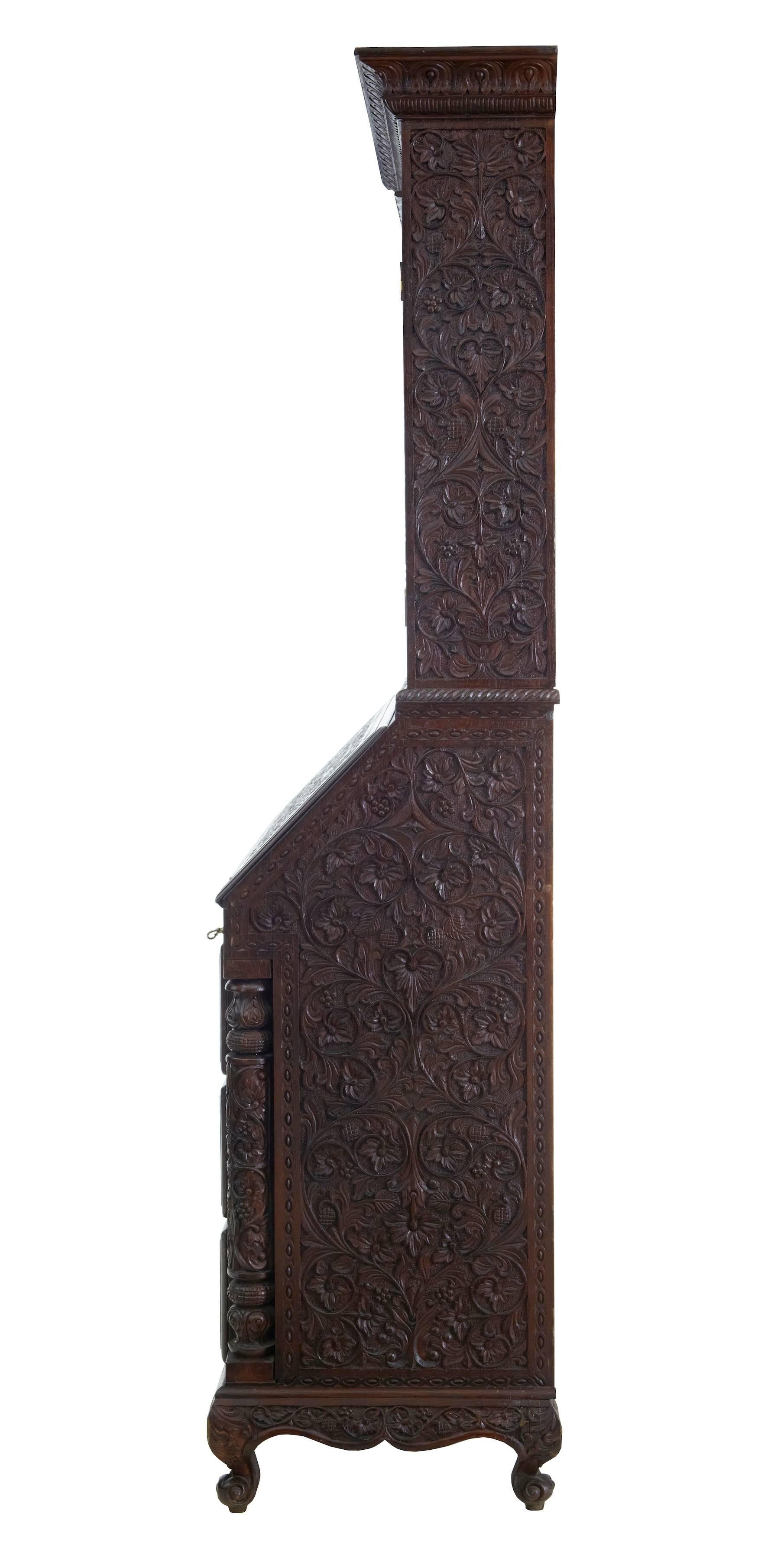 Late 19th Century Carved Anglo-Indian Padouk Bureau Bookcase 2