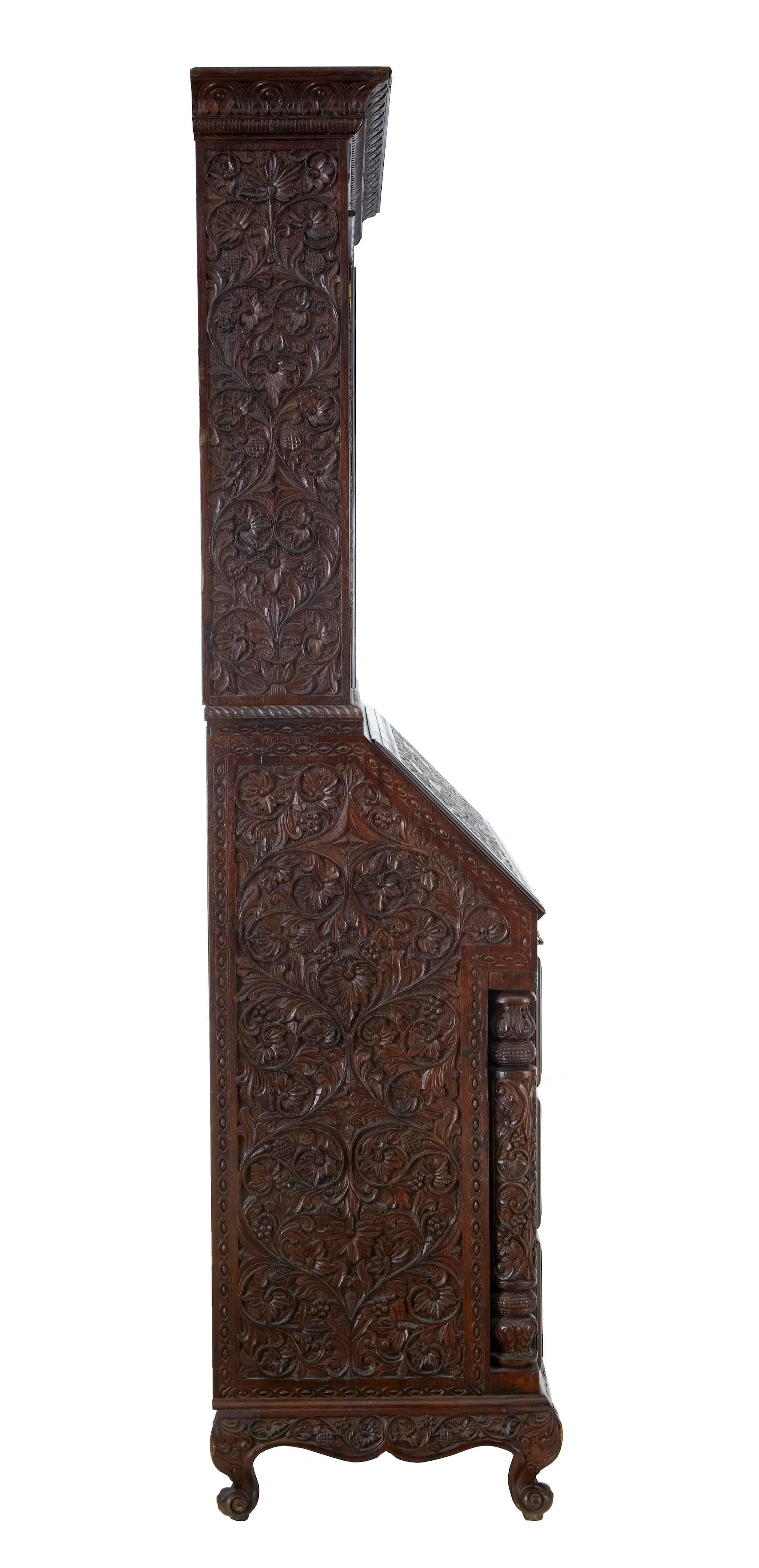 Late 19th Century Carved Anglo-Indian Padouk Bureau Bookcase 4