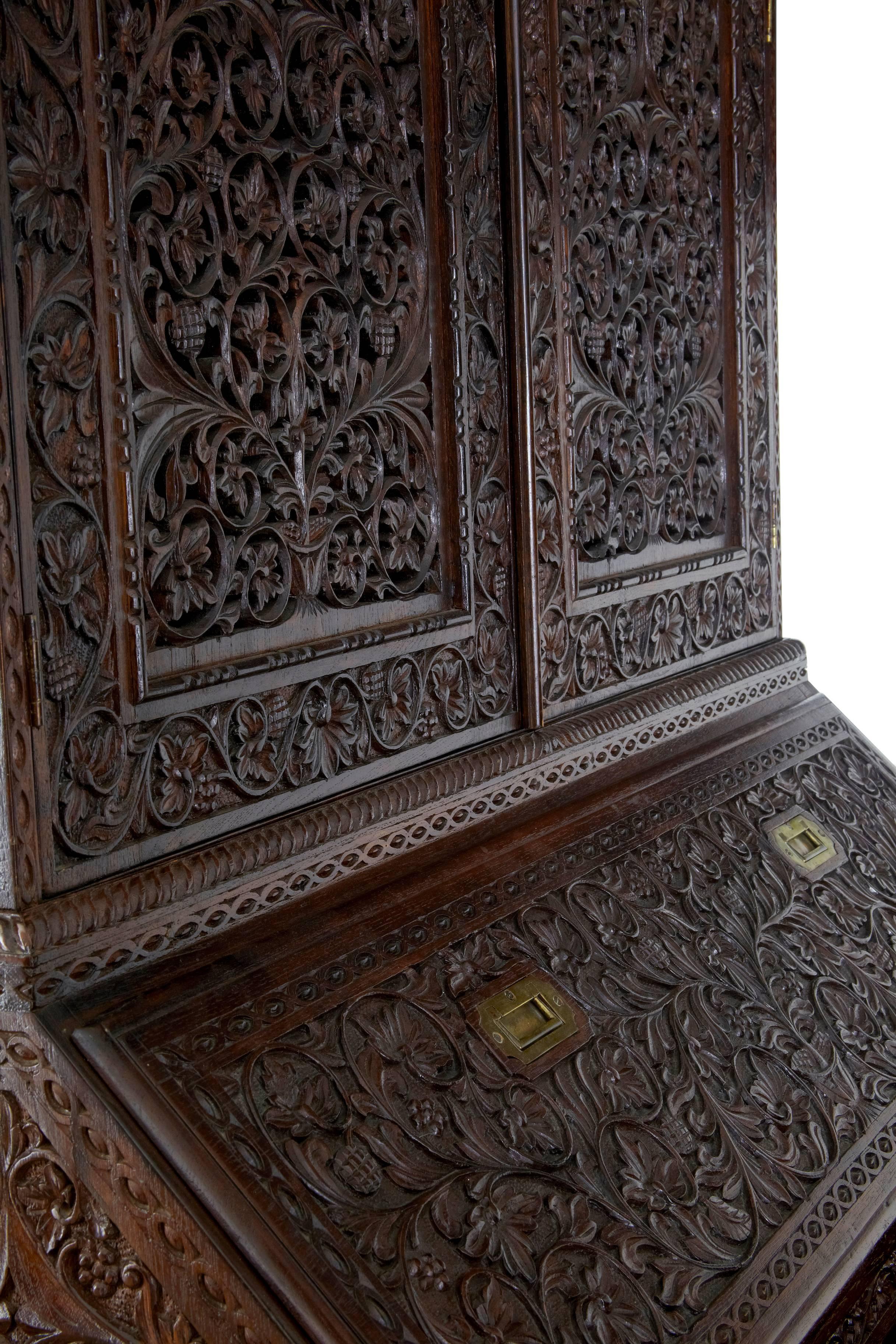 Late 19th Century Carved Anglo-Indian Padouk Bureau Bookcase 5