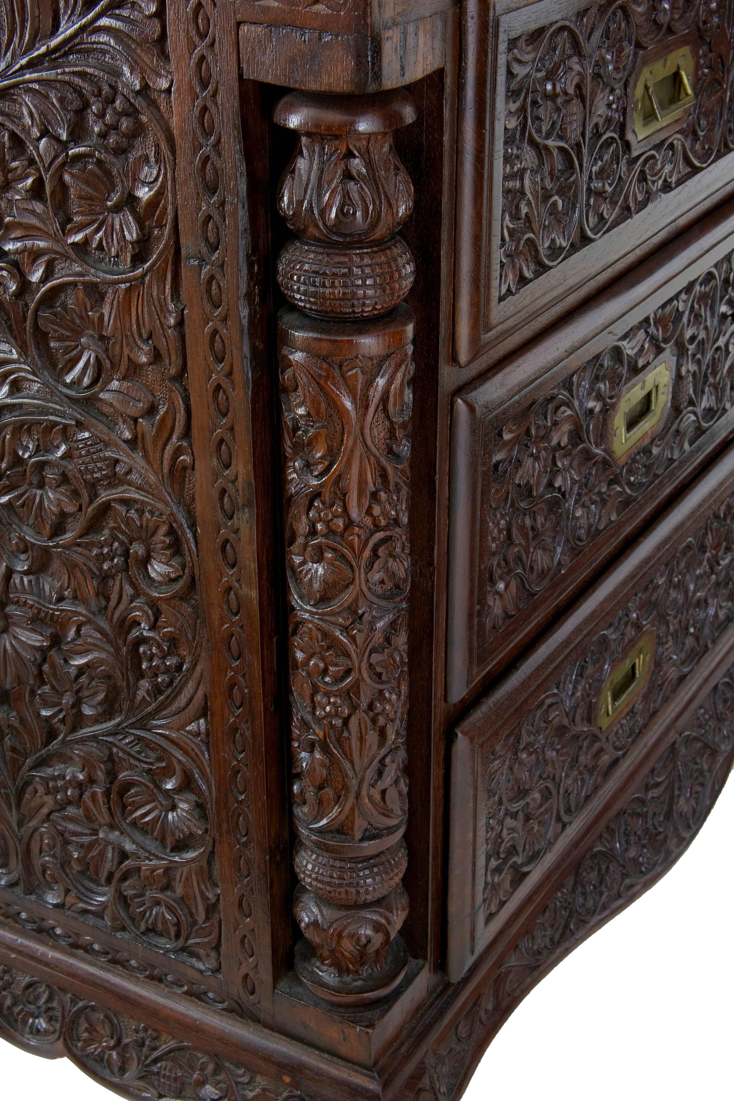 Late 19th Century Carved Anglo-Indian Padouk Bureau Bookcase 6