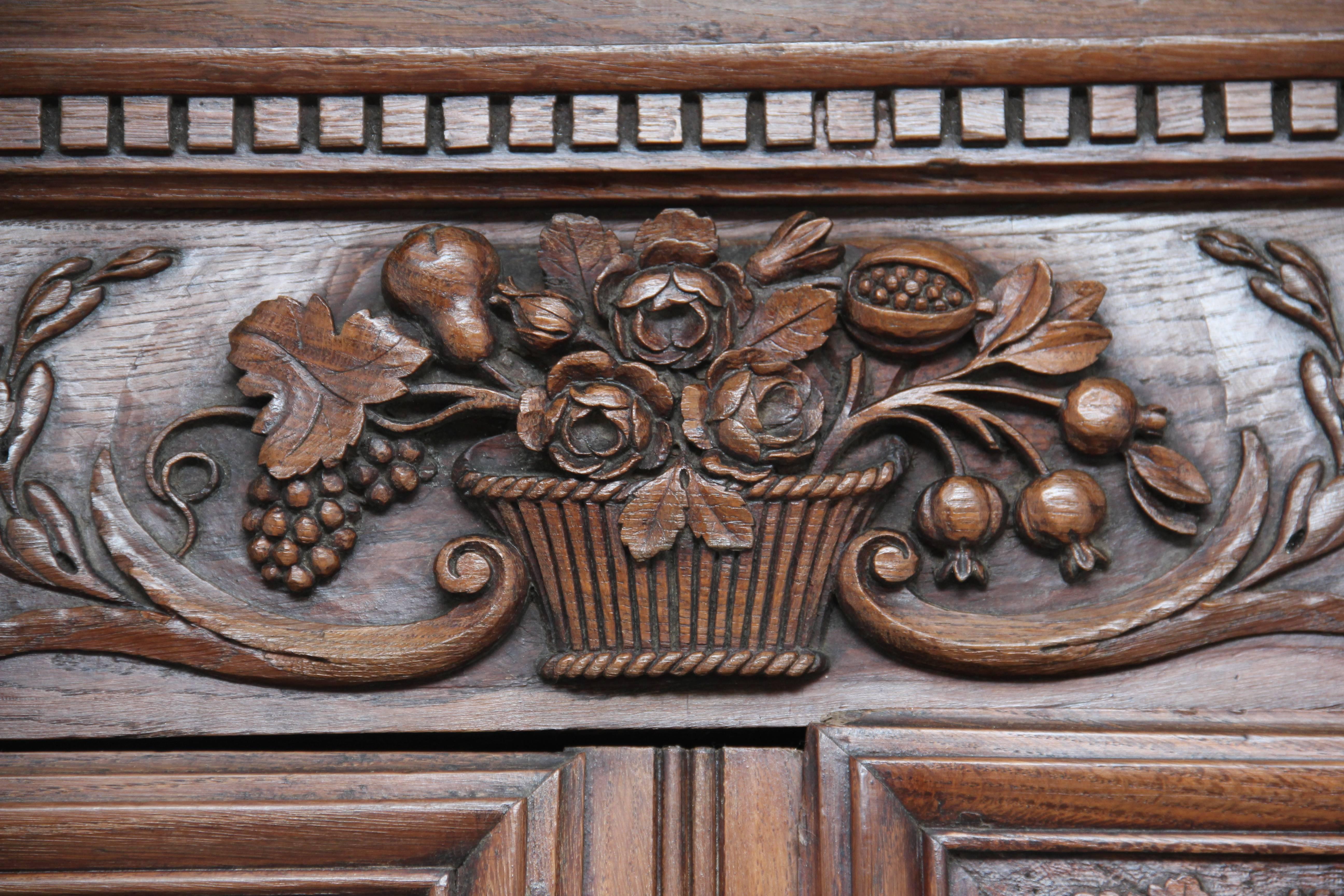 Early 19th Century French Carved Oak Marriage Armoire 1