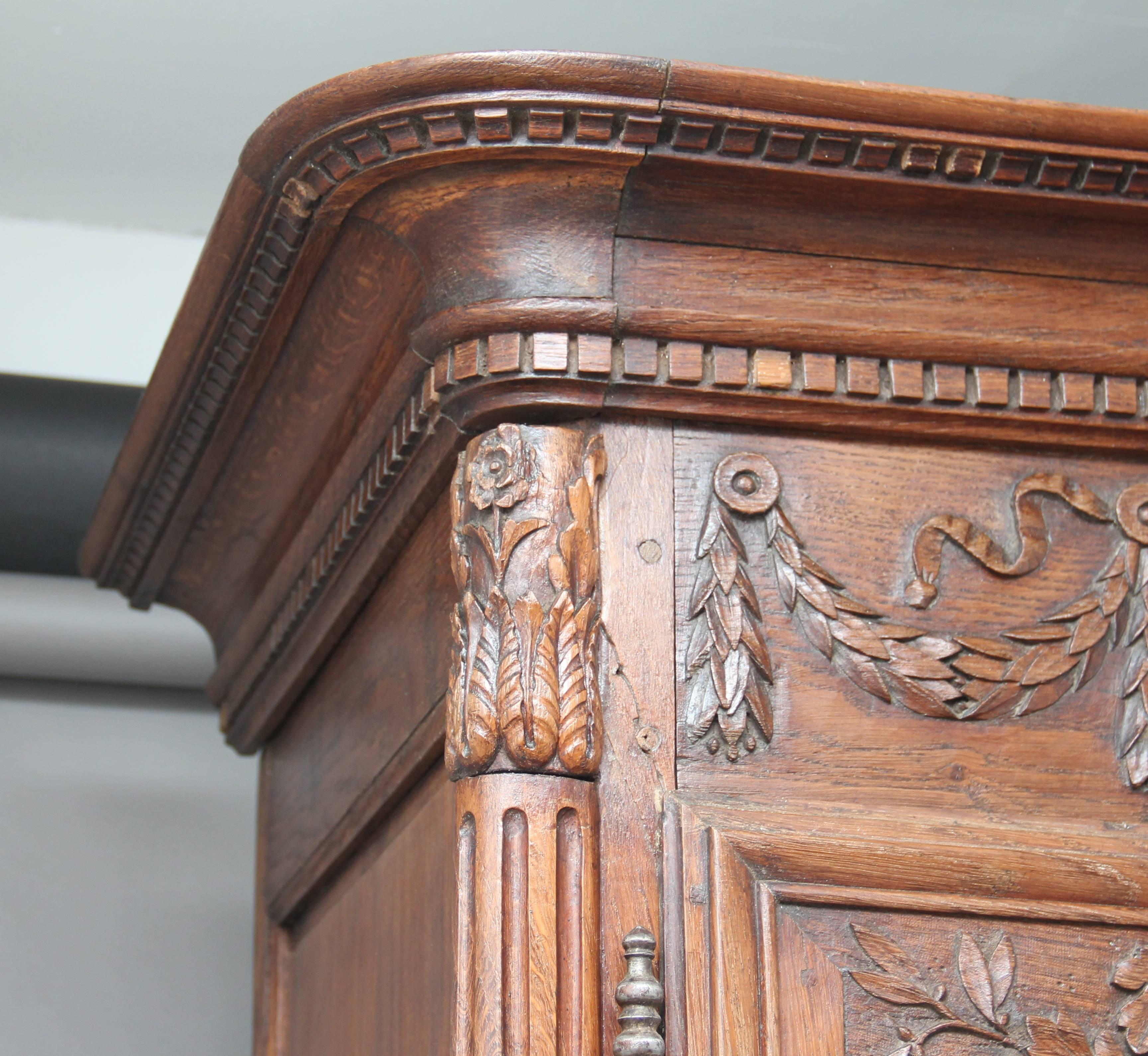 Early 19th Century French Carved Oak Marriage Armoire 4