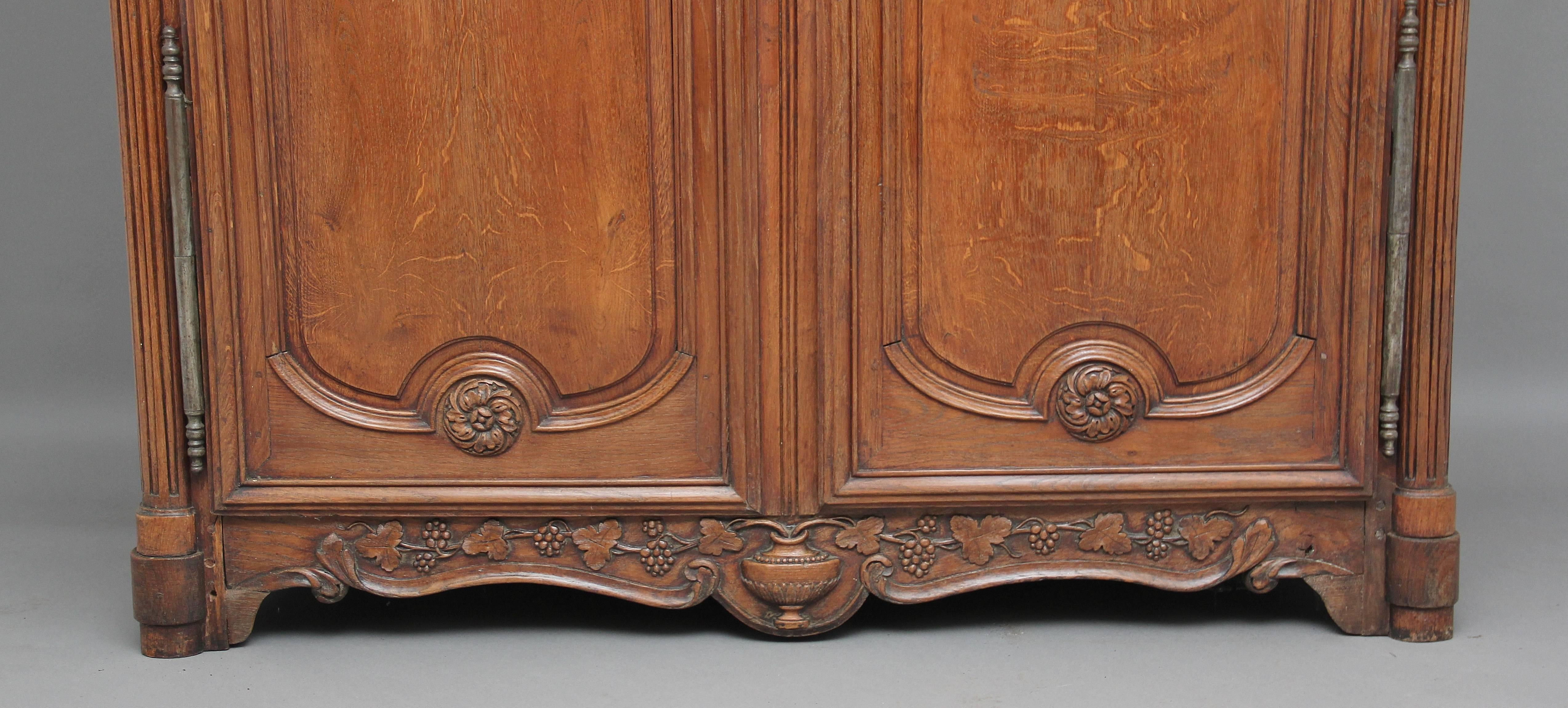 Early 19th Century French Carved Oak Marriage Armoire 5