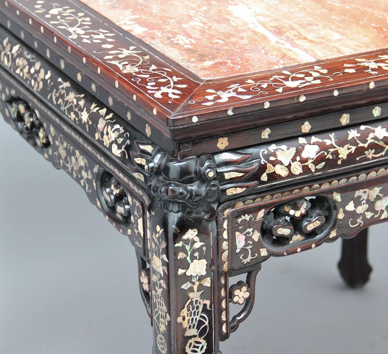 Inlay 19th Century Carved Chinese Rosewood and Mother-of-Pearl Centre Table