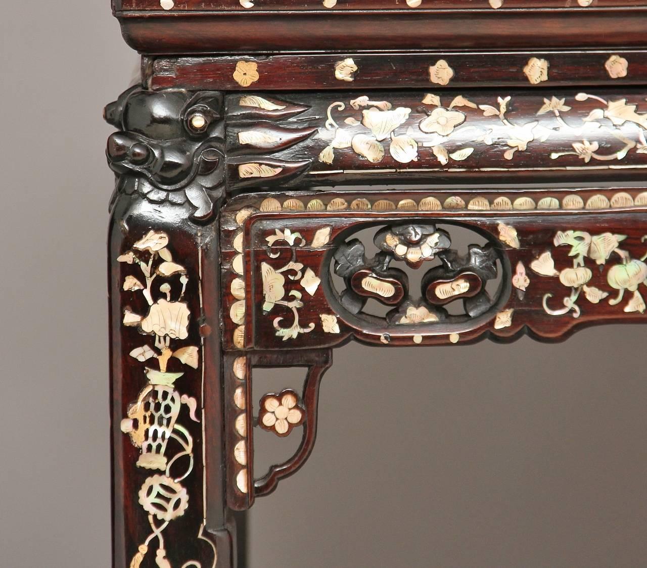 19th Century Carved Chinese Rosewood and Mother-of-Pearl Centre Table 2