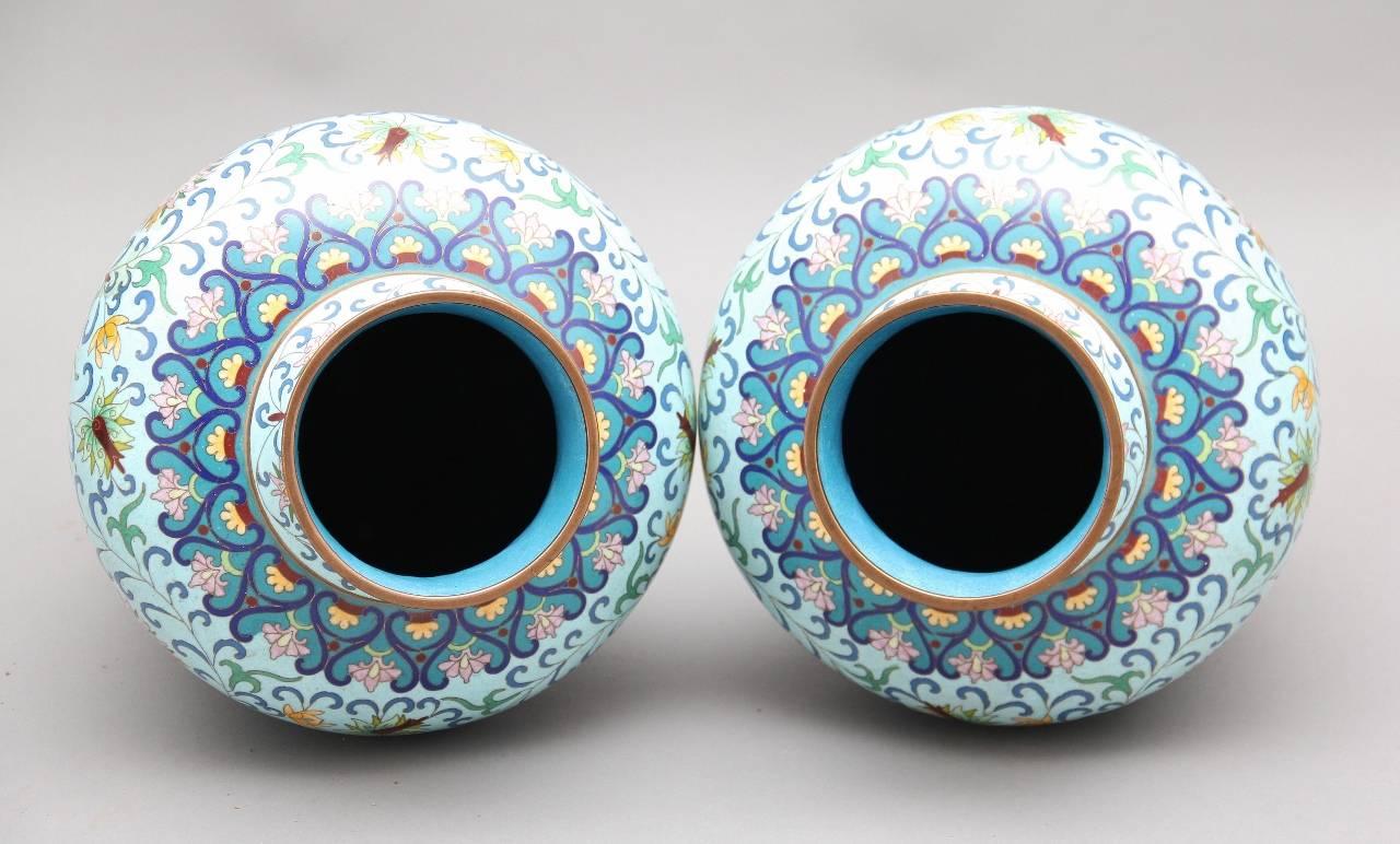 Cloissoné Pair of 20th Century Chinese Cloisonné Enamel Vases
