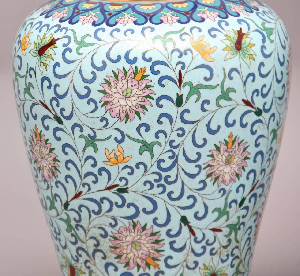 Pair of 20th Century Chinese Cloisonné Enamel Vases 1
