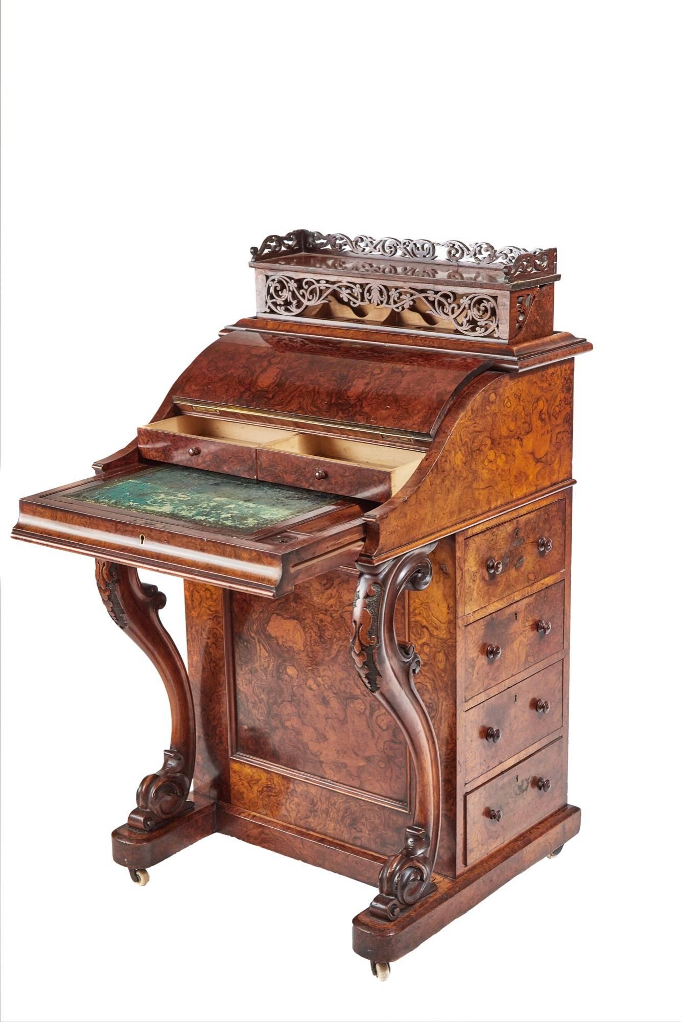 Victorian Fine Quality 19th Century Burr Walnut Pop Up Davenport Writing Desk