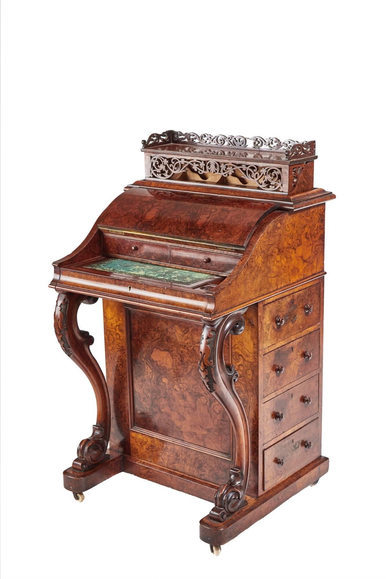 European Fine Quality 19th Century Burr Walnut Pop Up Davenport Writing Desk