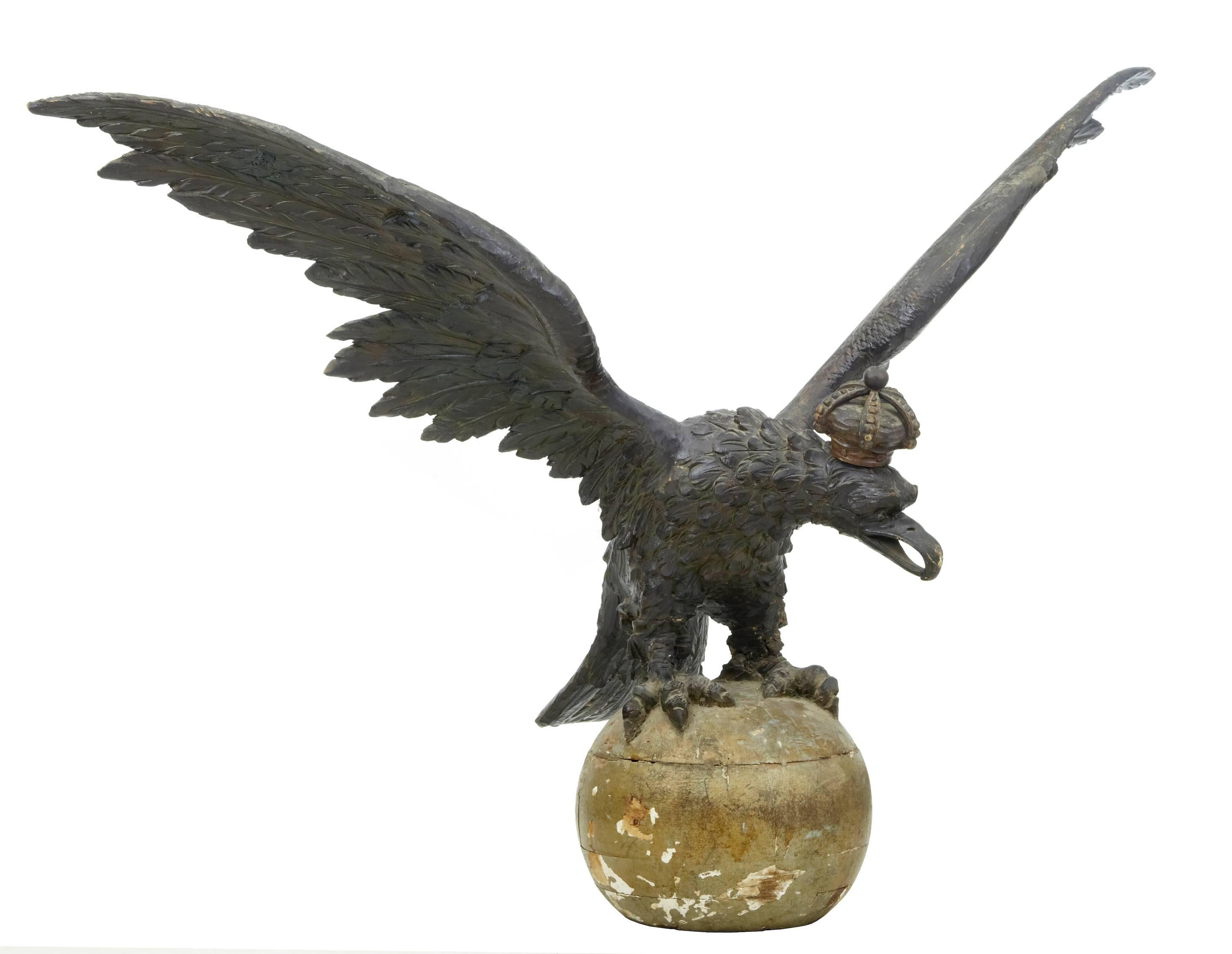 Rare Early 19th Century Carved Hapsburg Decorative Eagle In Fair Condition In Debenham, Suffolk