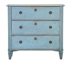 Small 19th Century Swedish Blue Commode Chest of Drawers