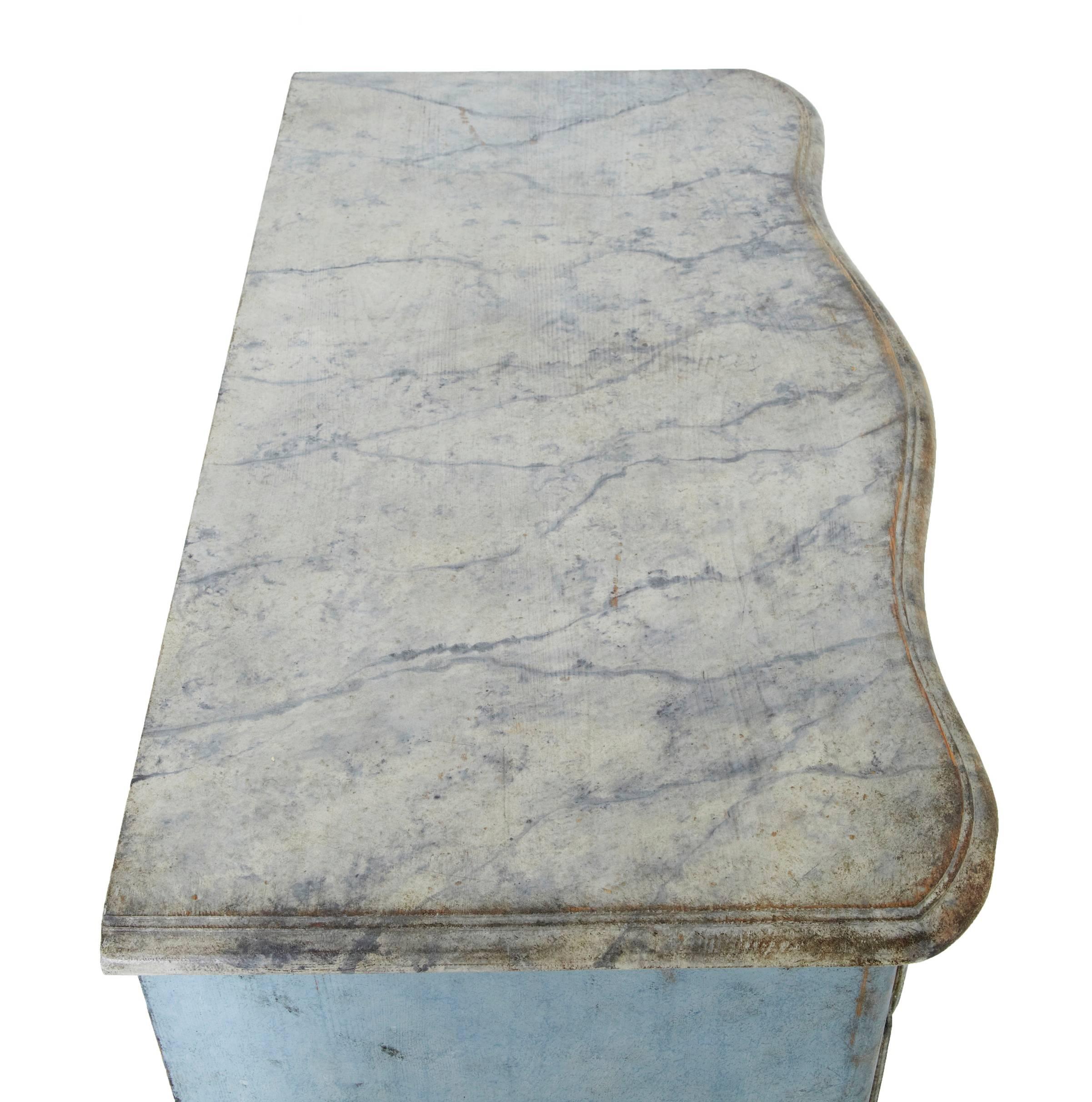 19th Century Swedish Painted Serpentine Commode Faux Marble Top 1