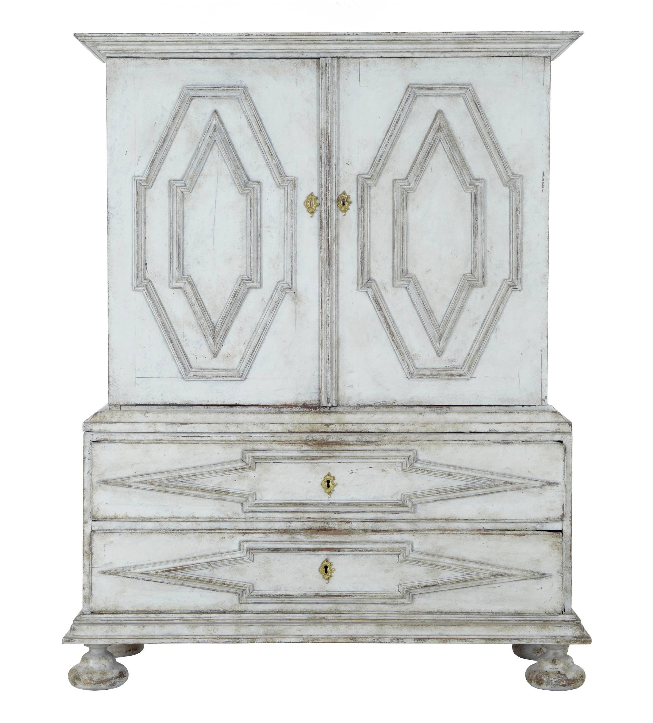 Gustavian 19th Century Swedish Painted Cabinet on Chest