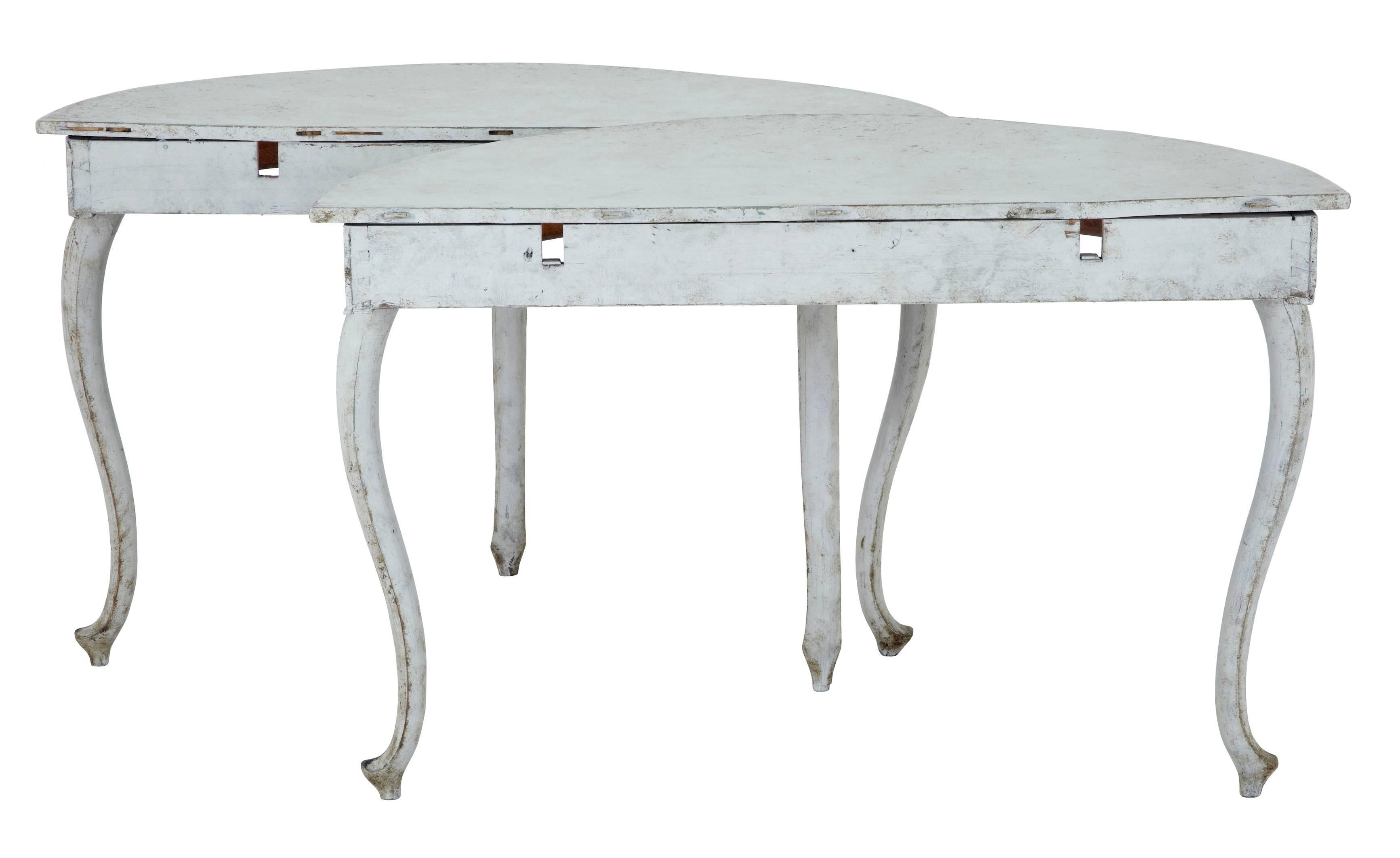 Pair of 19th Century Swedish Painted Demilune Tables In Good Condition In Debenham, Suffolk