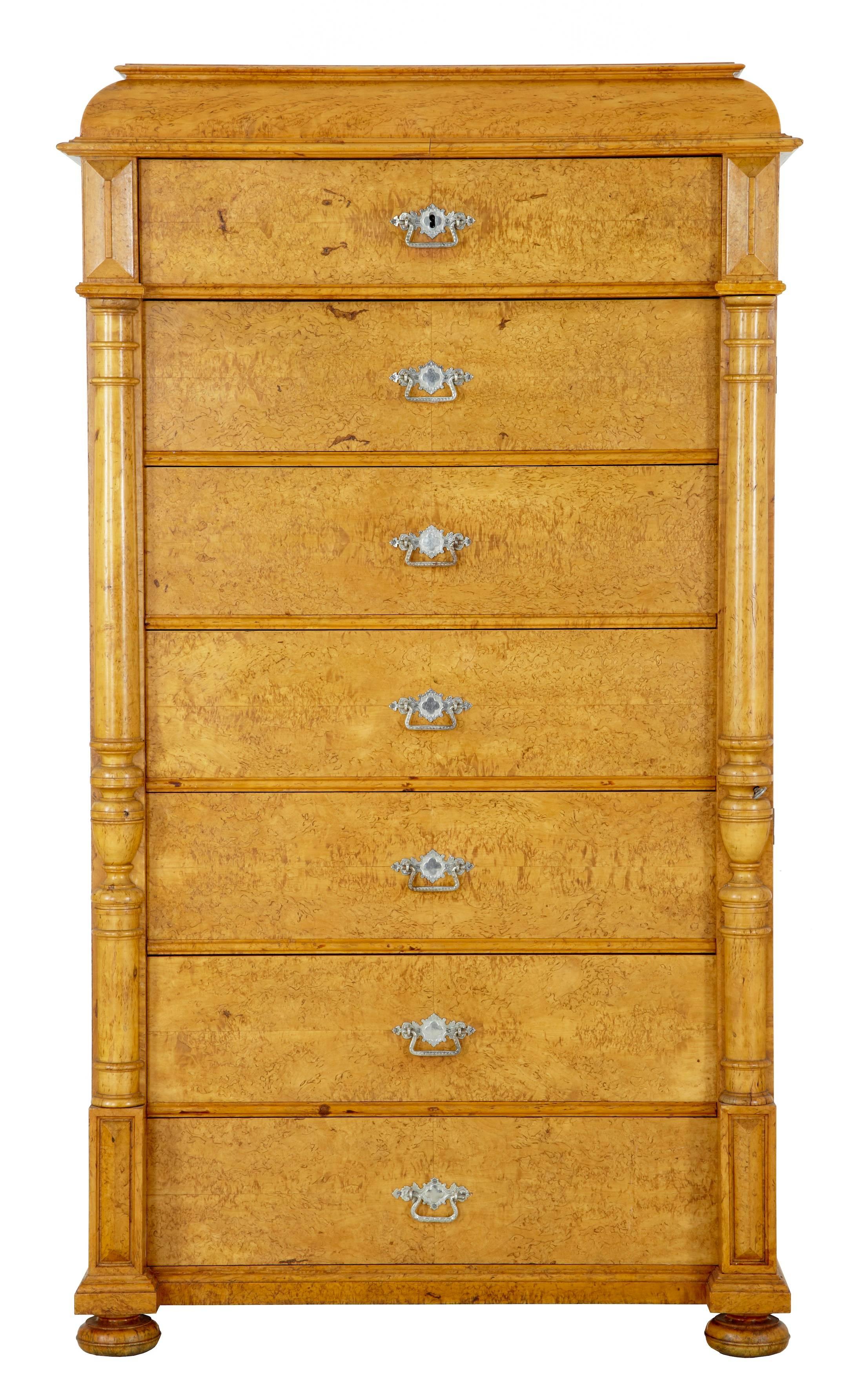 Biedermeier 19th Century Burr Birch Wellington Chest