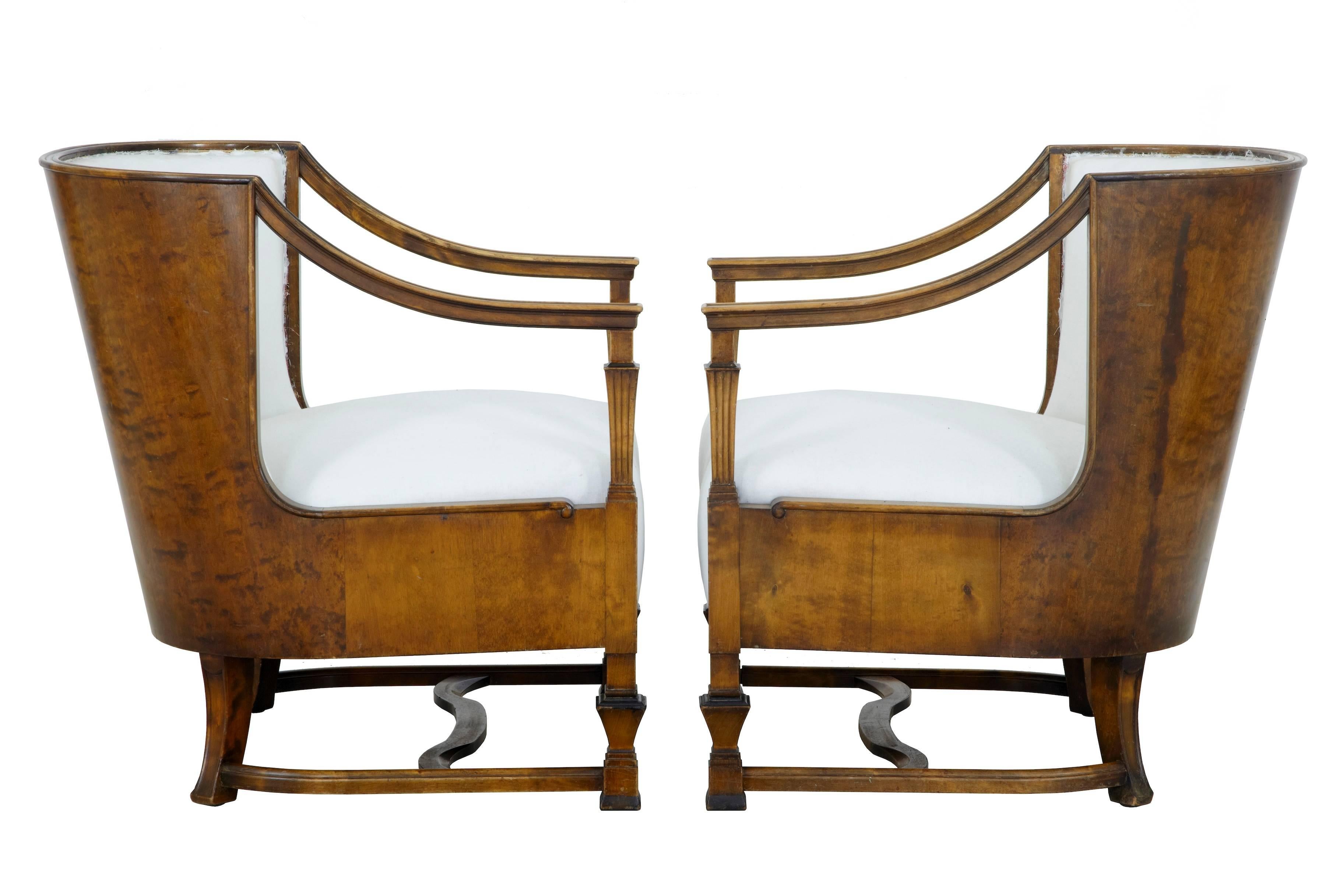 Pair of Swedish Art Deco Birch Grace Chairs By Carl Malmsten In Good Condition In Debenham, Suffolk
