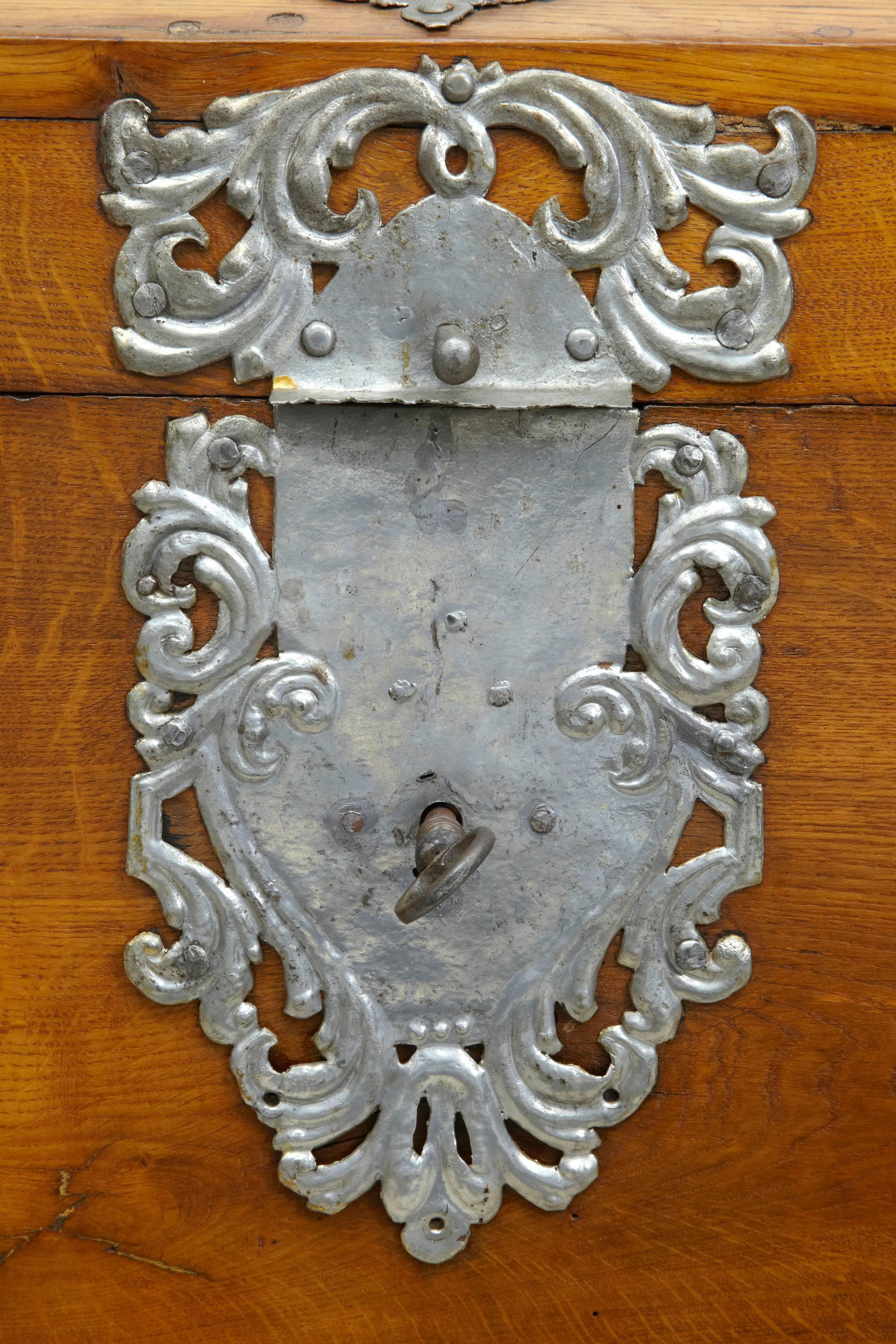 Woodwork 19th Century Metal Bound Oak Trunk Chest