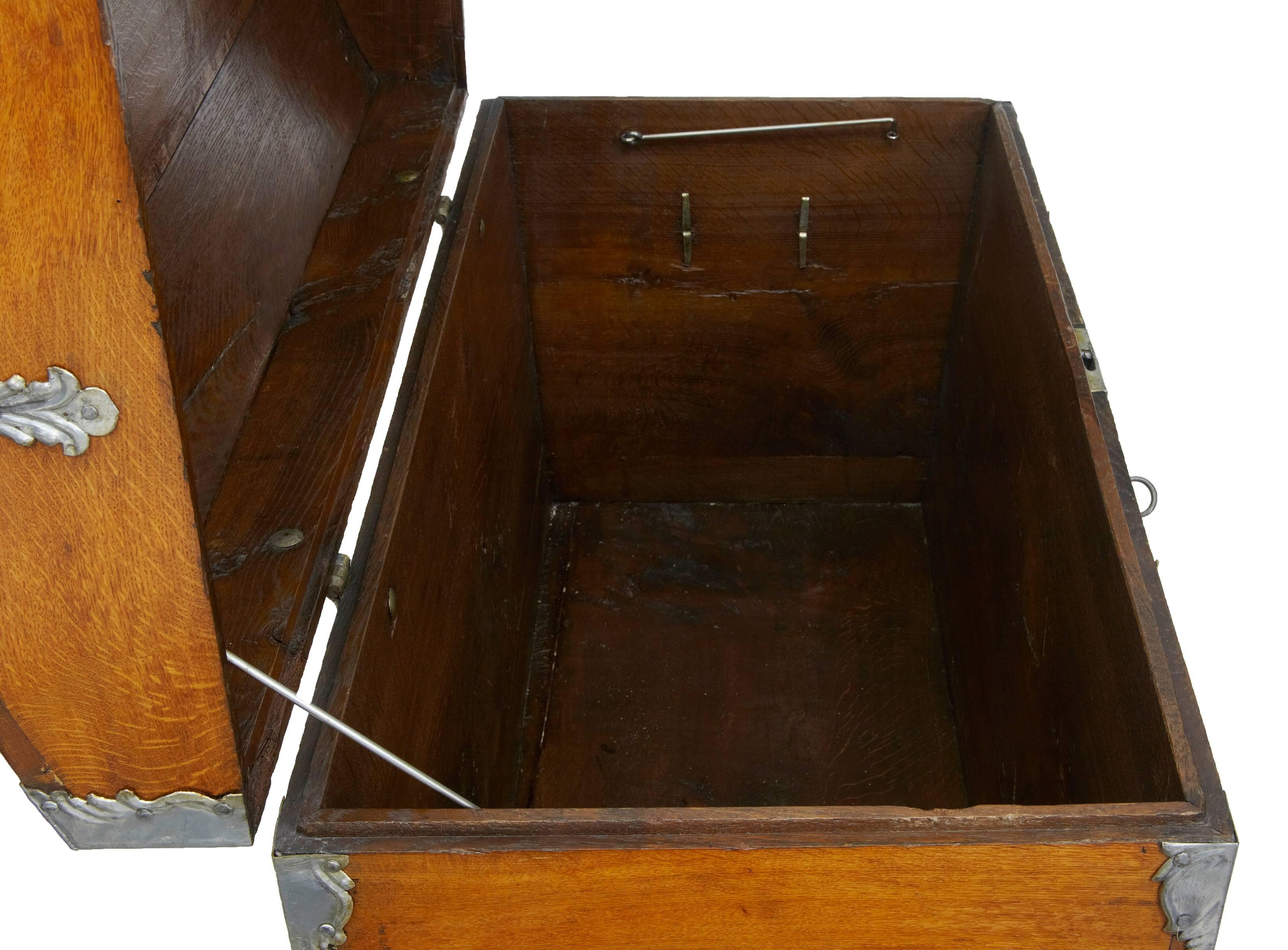 19th Century Metal Bound Oak Trunk Chest 1