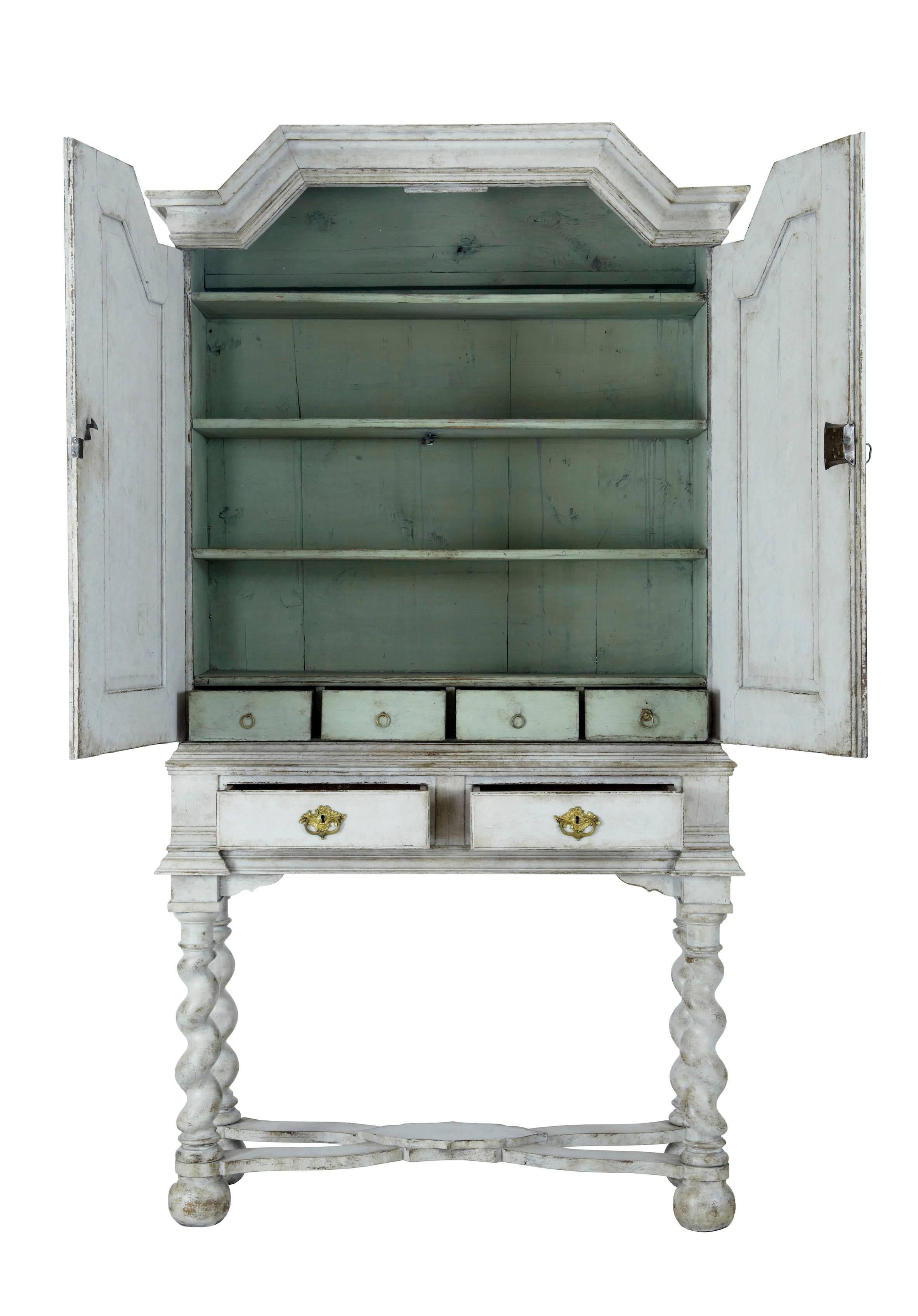 Gustavian 19th Century Painted Swedish Cabinet on Stand