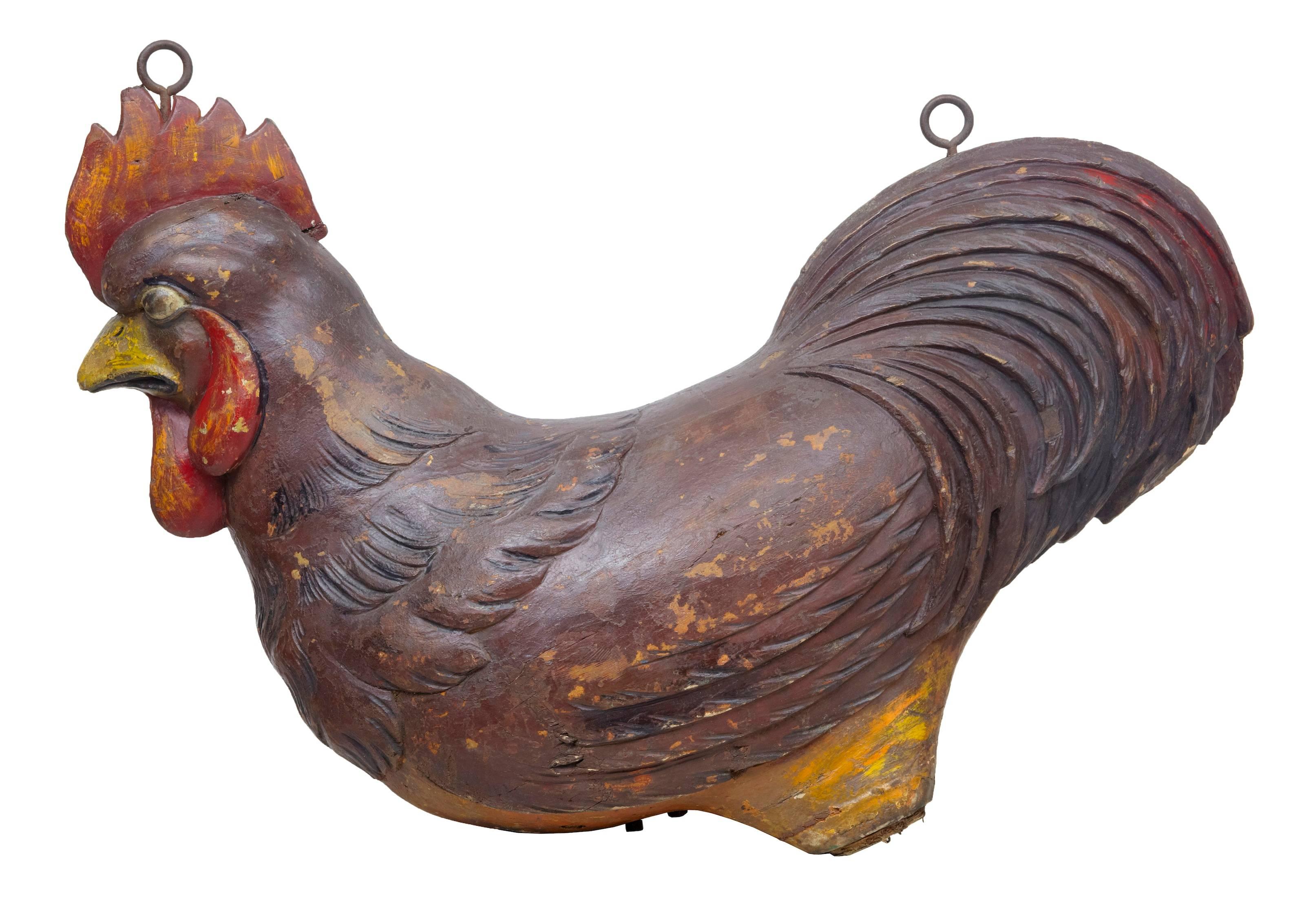 Victorian 19th Century Carved Advertising Sign of a Cockerel Rooster