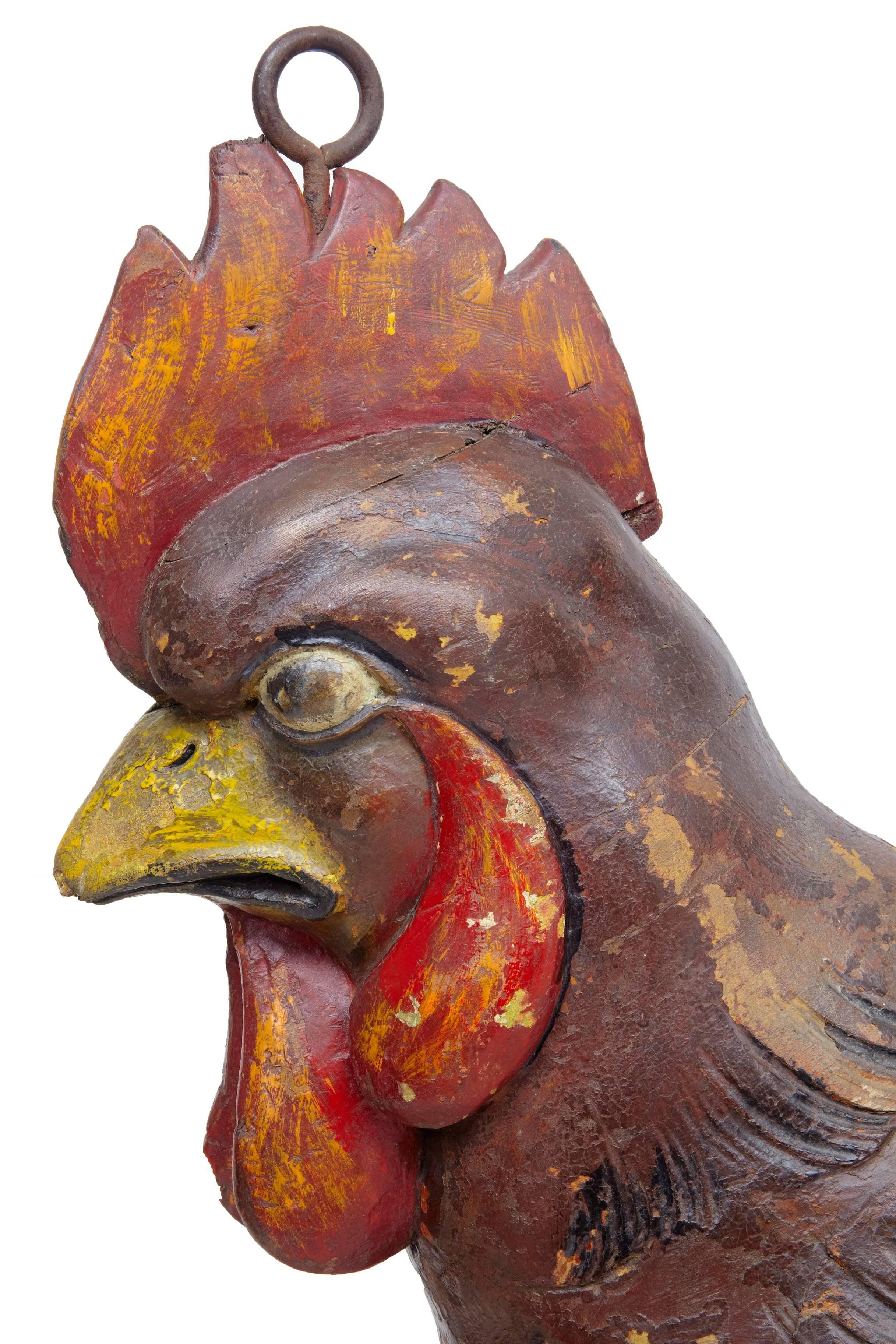 Wood 19th Century Carved Advertising Sign of a Cockerel Rooster
