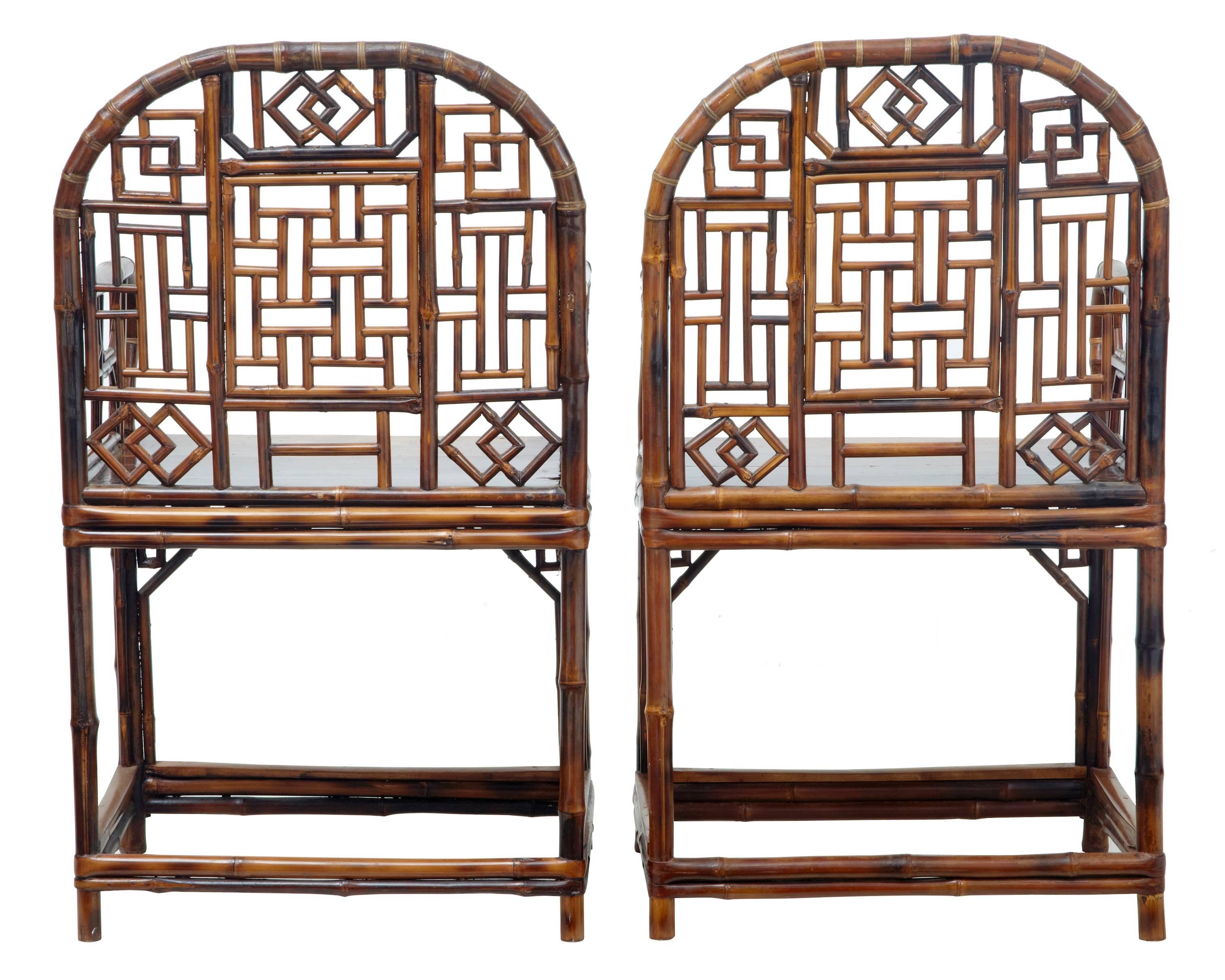 Chinese Export Pair of Chinese 19th Century Bamboo Armchairs