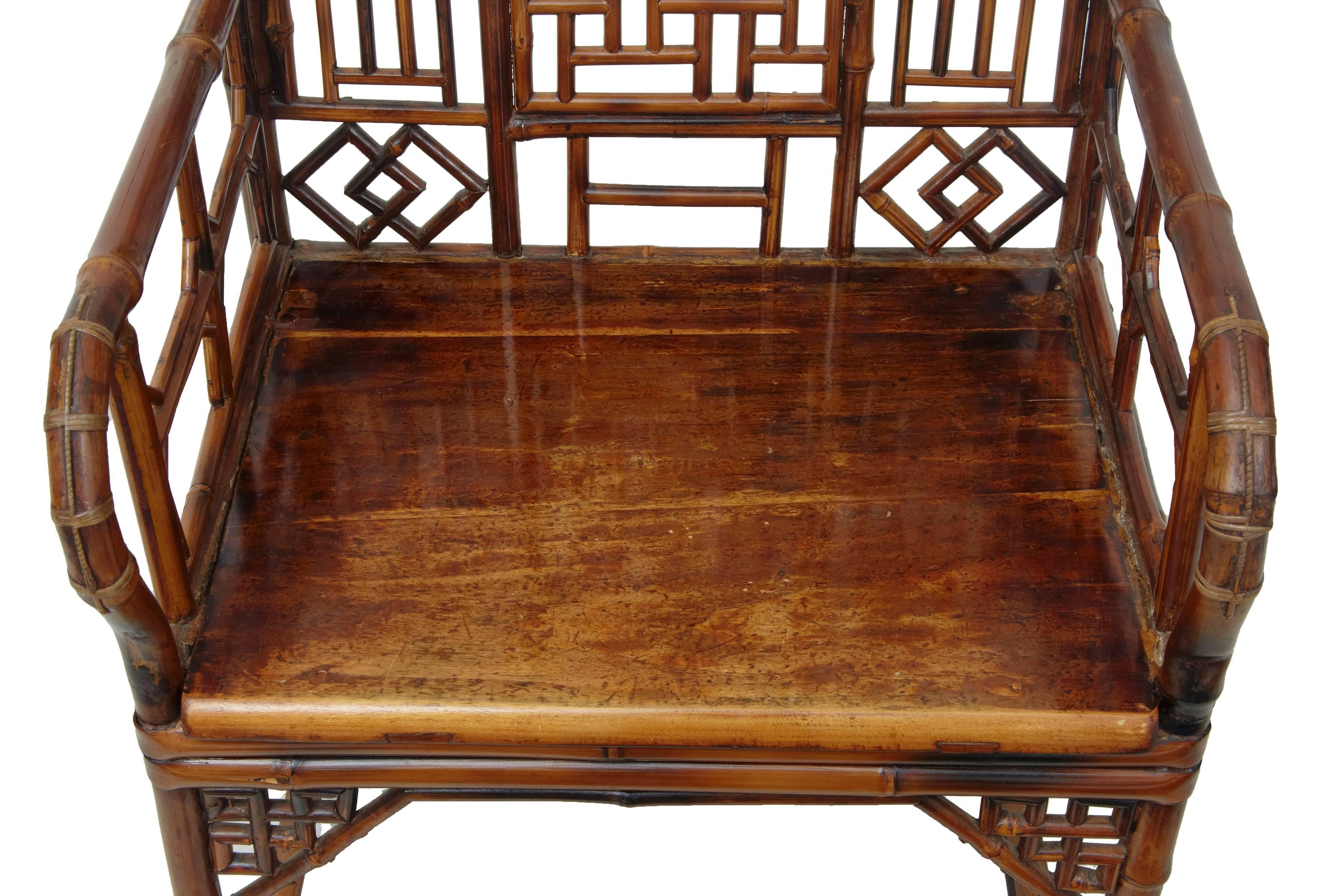 Caning Pair of Chinese 19th Century Bamboo Armchairs