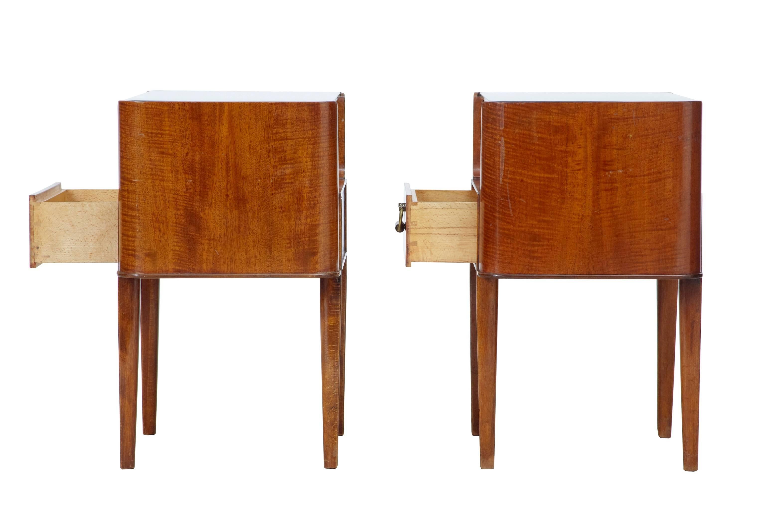 Scandinavian Modern Pair of 1960s Mahogany Glass Top Bedside Tables