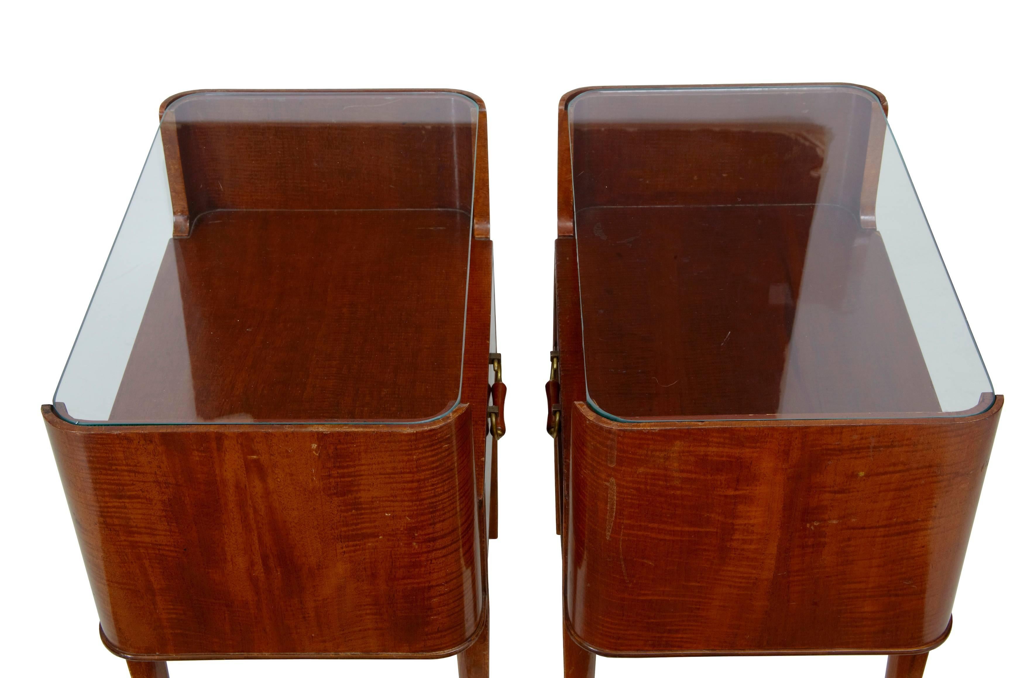 Woodwork Pair of 1960s Mahogany Glass Top Bedside Tables