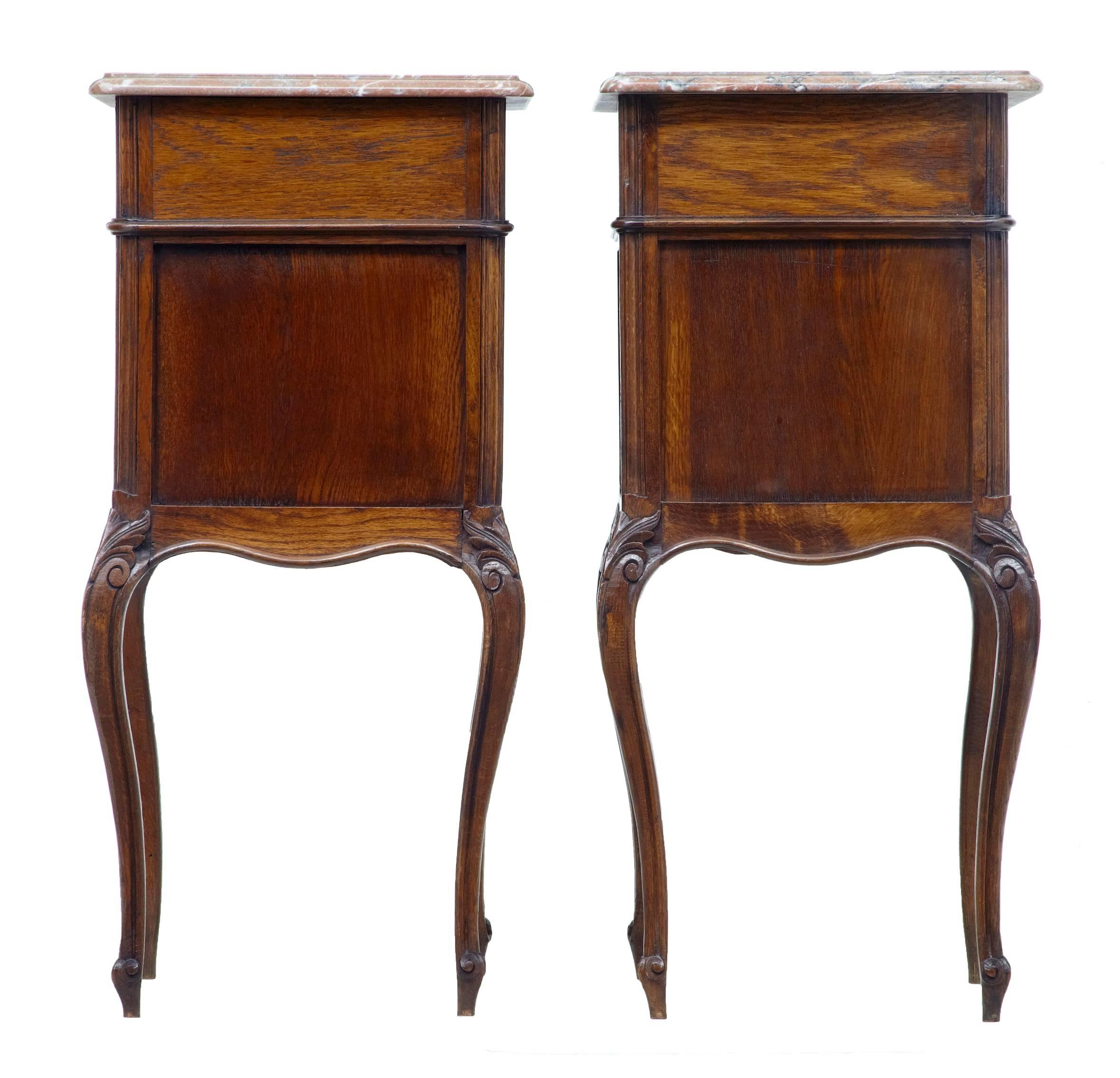 European Pair of 19th Century French Oak Marble-Top Nightstands