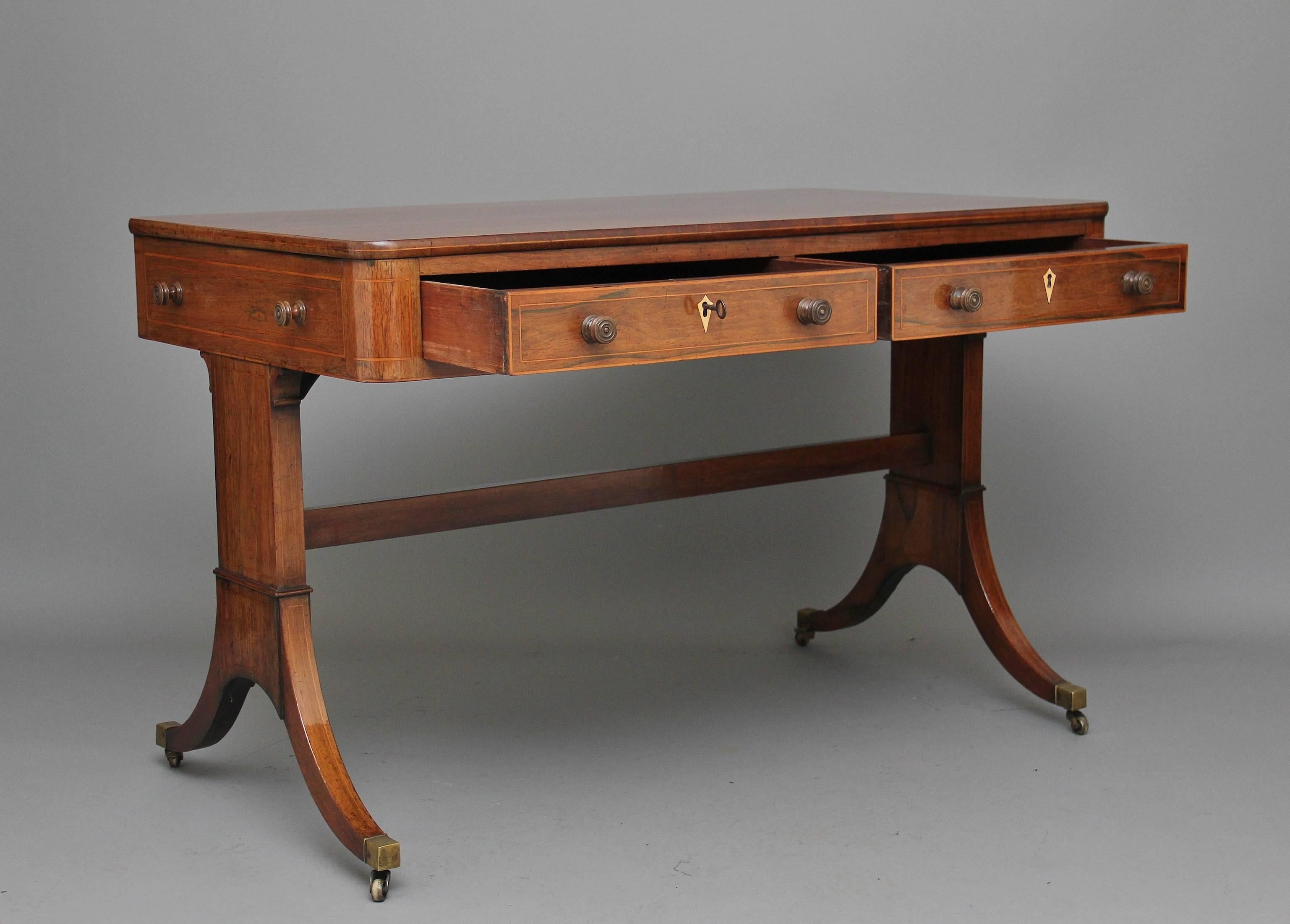 19th Century Regency Inlaid Rosewood Writing Table Desk In Good Condition In Debenham, Suffolk