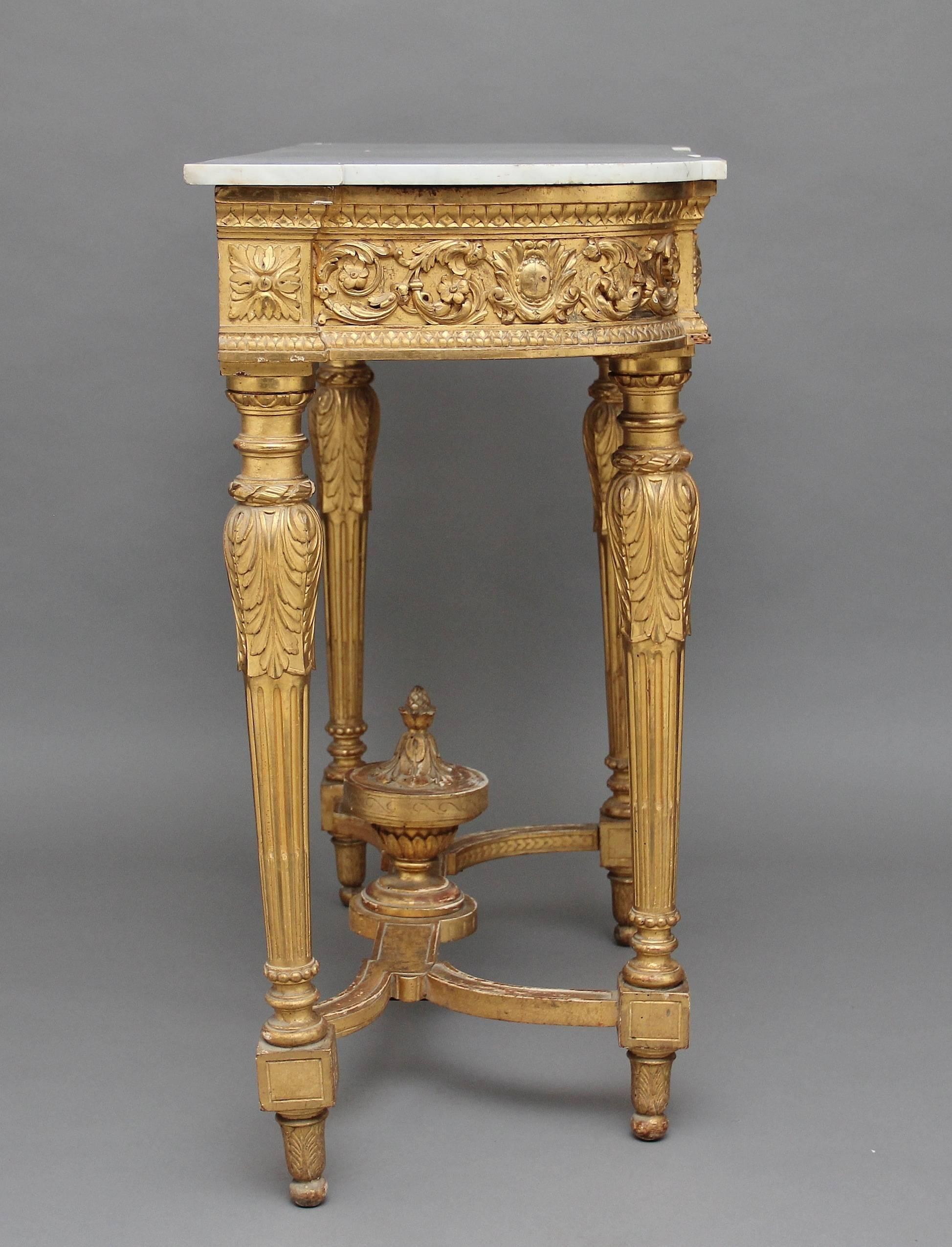Renaissance Revival 19th Century Gilt and Marble-Top Consul Table
