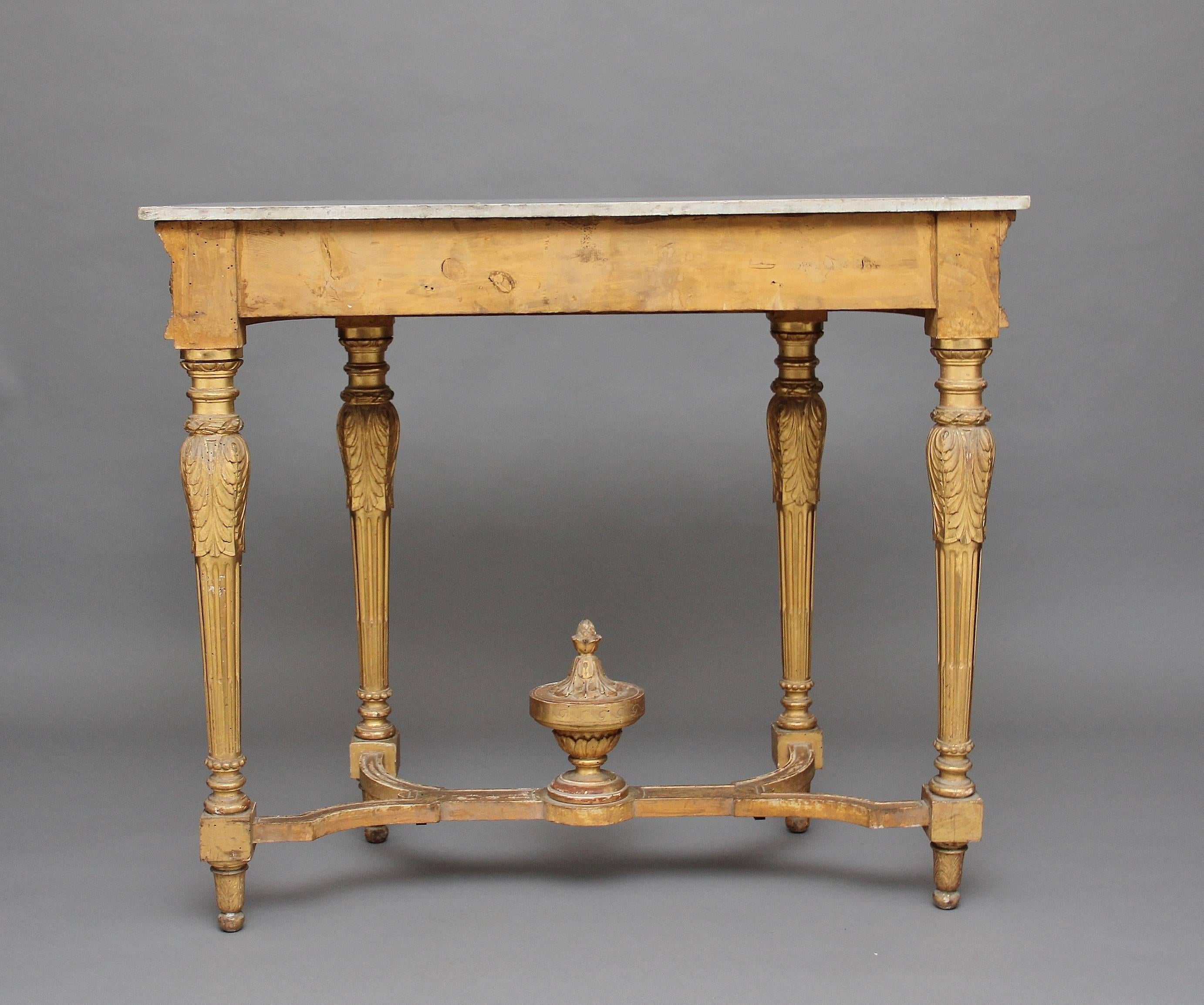 Carved 19th Century Gilt and Marble-Top Consul Table