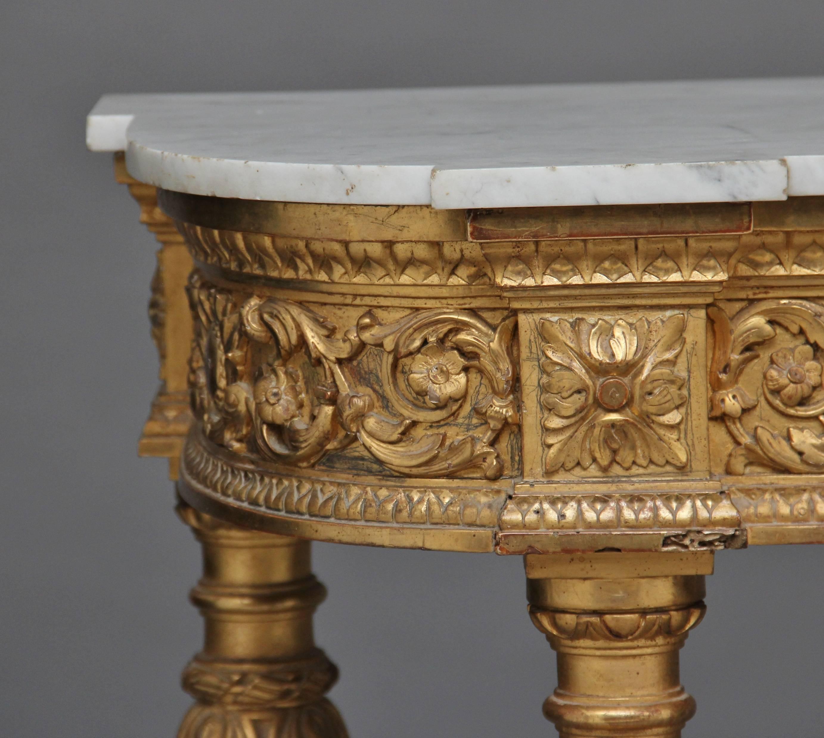 19th Century Gilt and Marble-Top Consul Table In Good Condition In Debenham, Suffolk