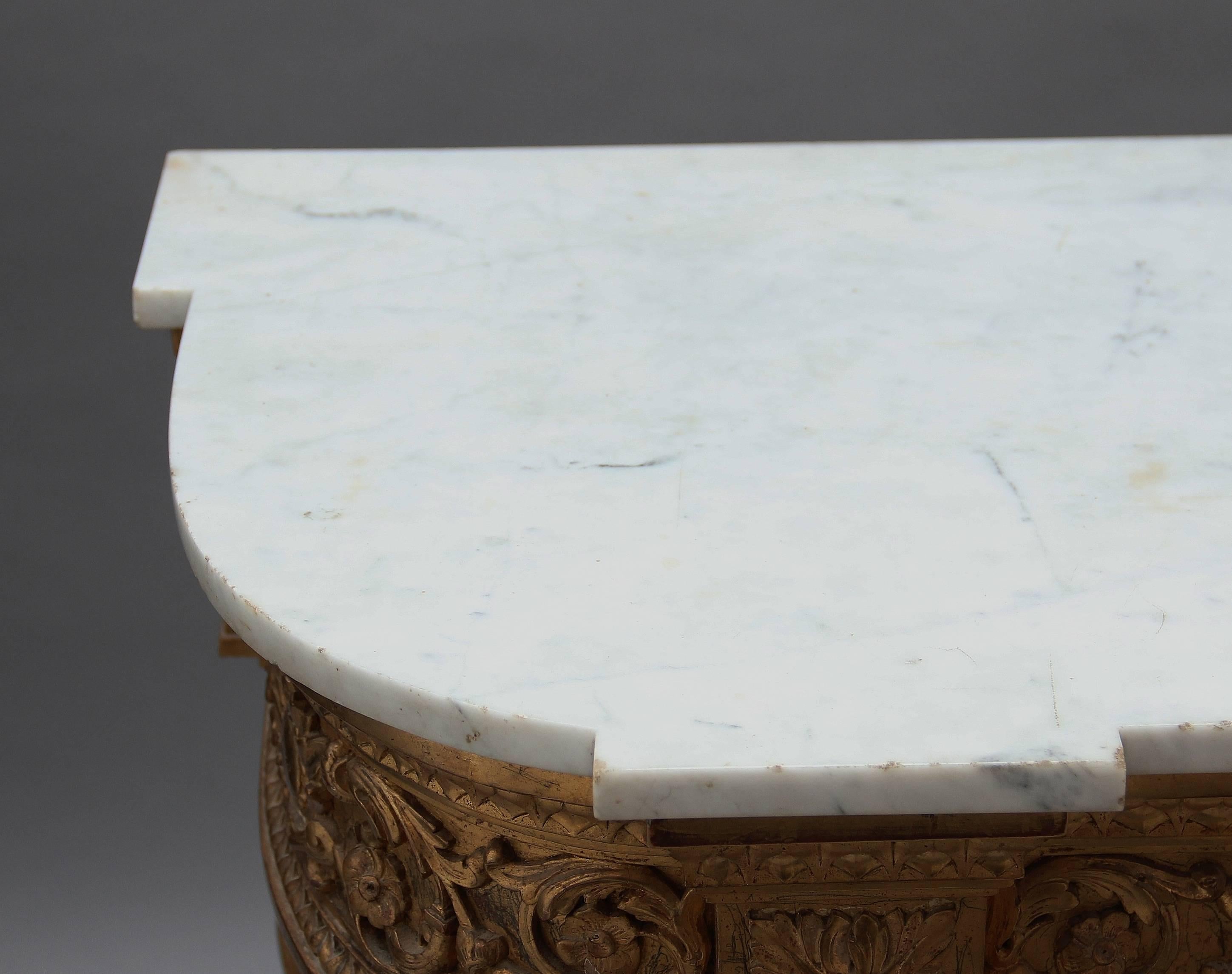 Giltwood 19th Century Gilt and Marble-Top Consul Table