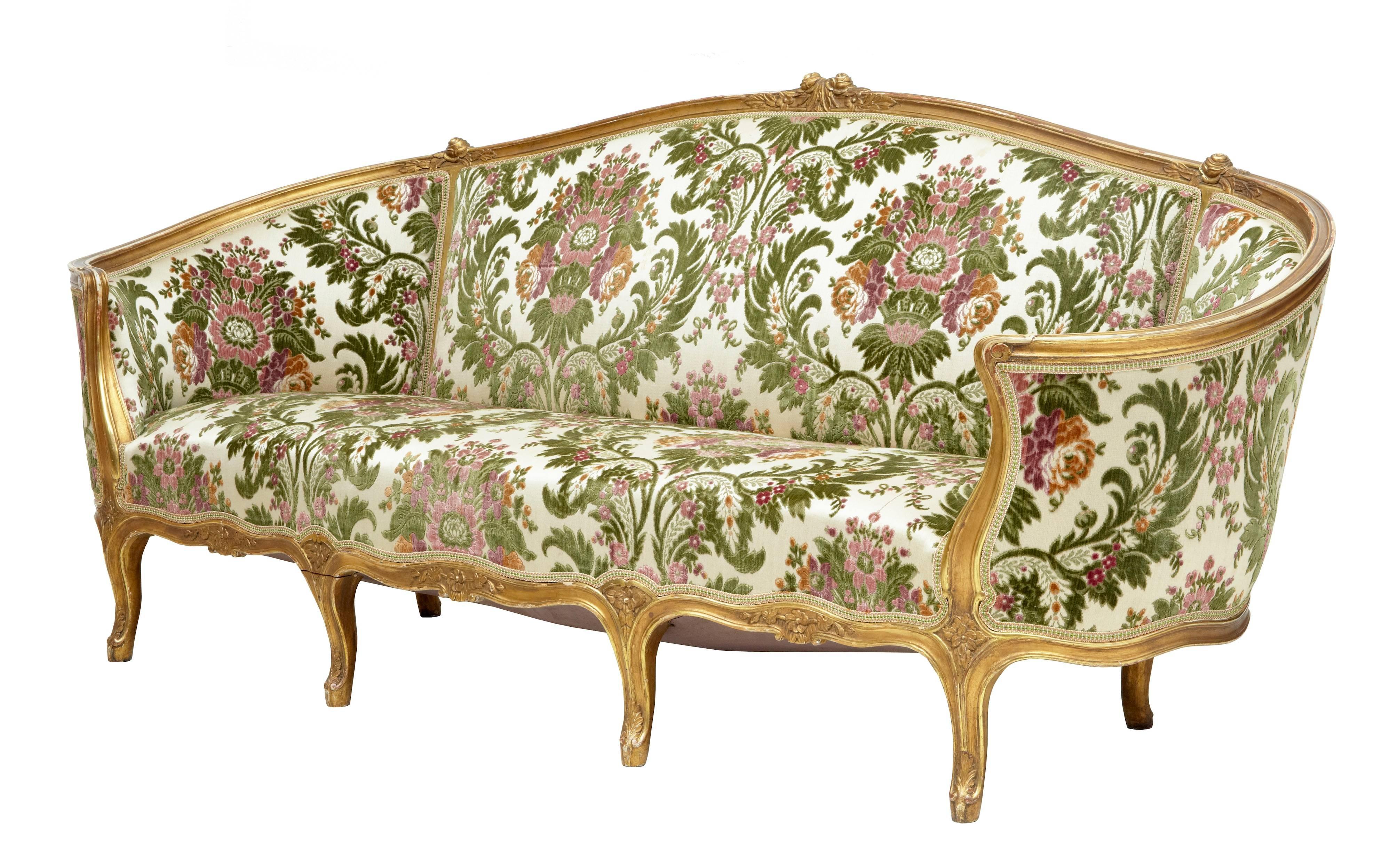 European Fine 19th Century Five-Piece Gilt Salon Living Room Suite