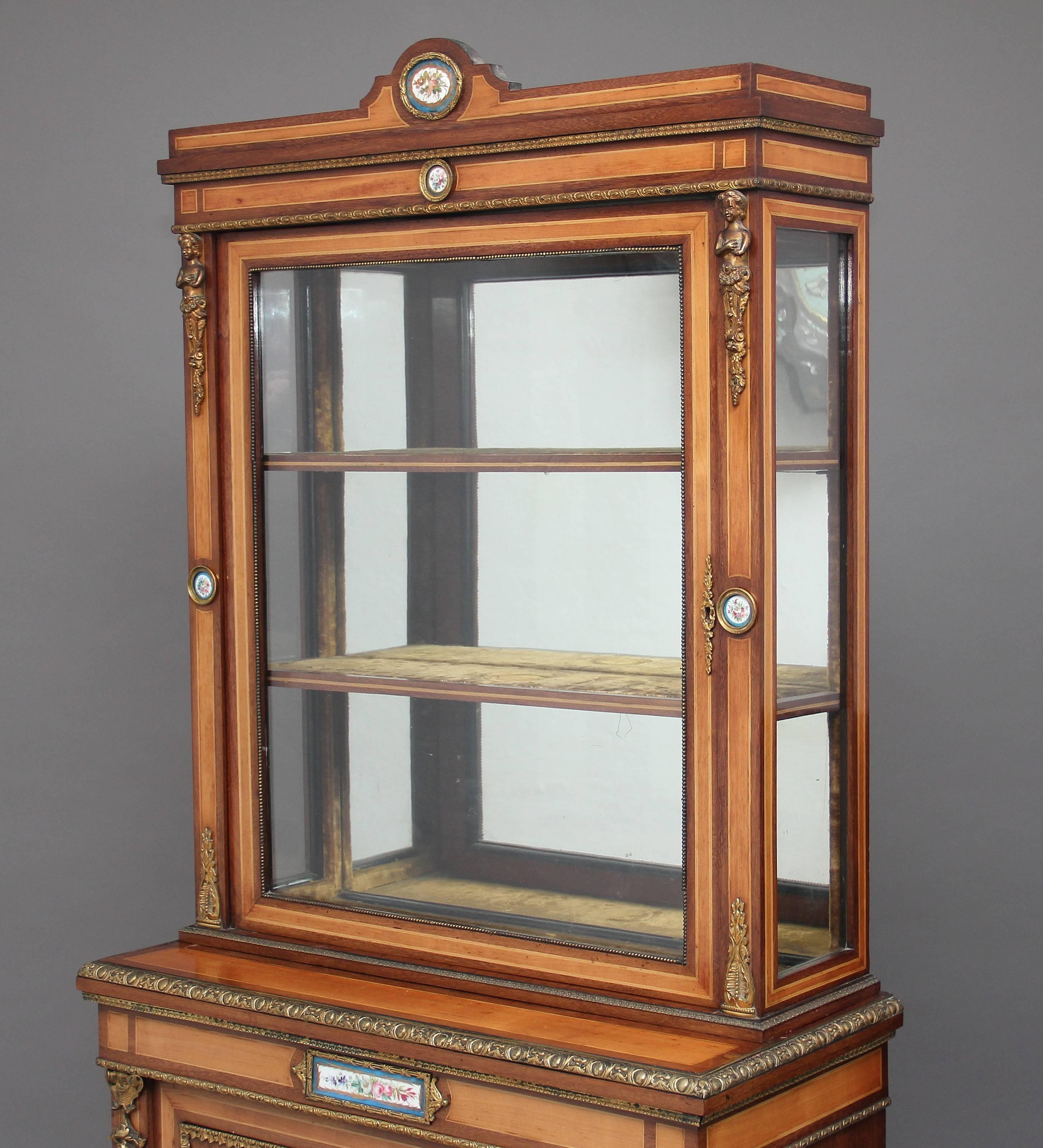 Victorian Quality 19th Century Satinwood and Rosewood Display Cabinet