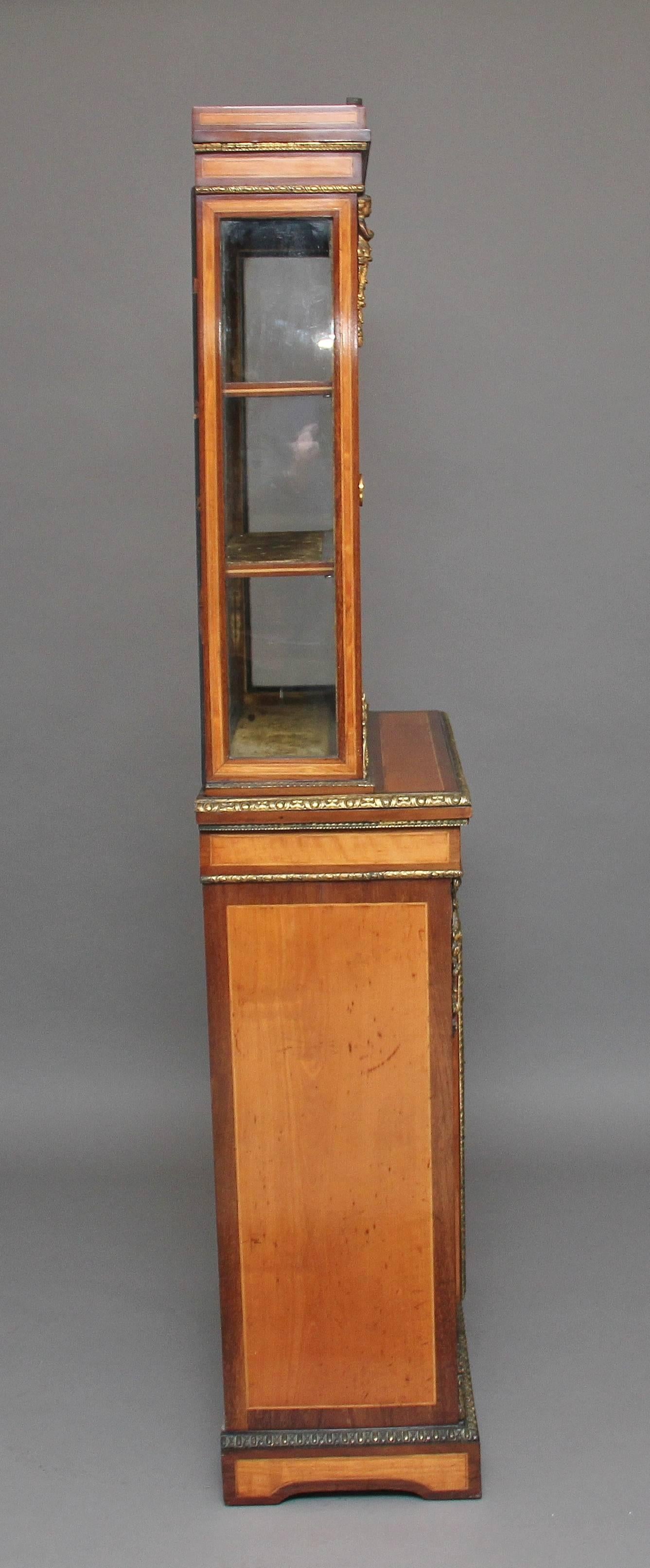 European Quality 19th Century Satinwood and Rosewood Display Cabinet