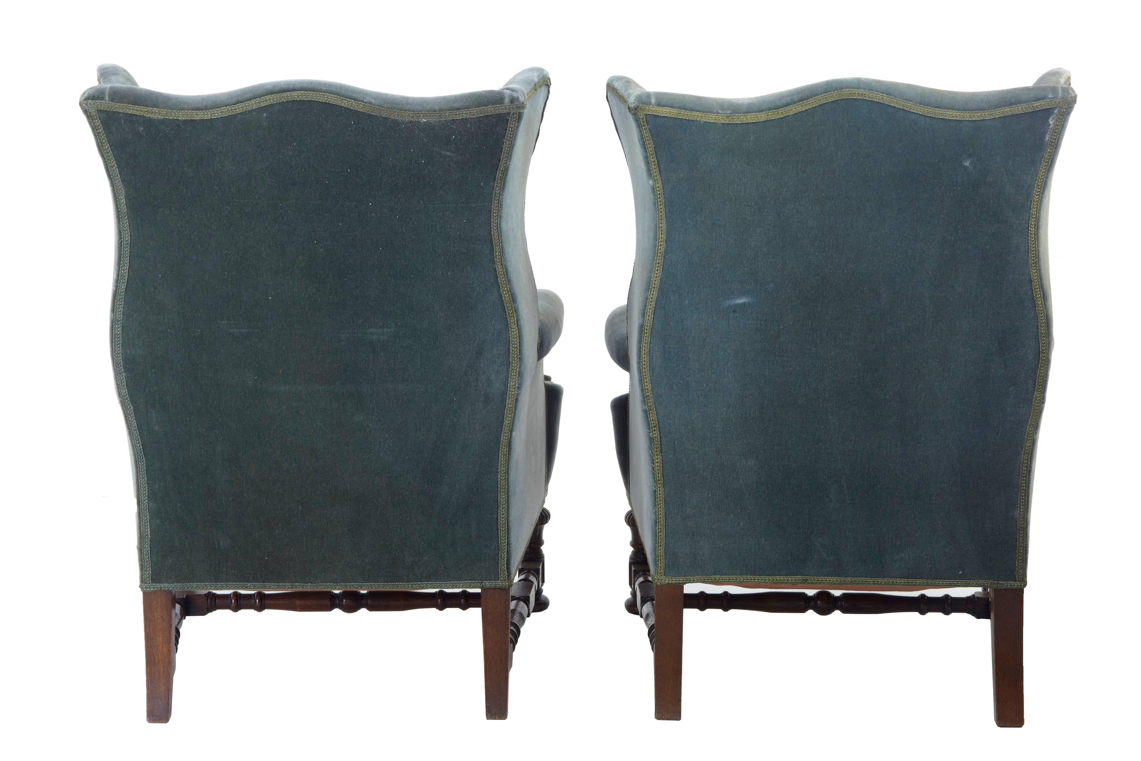 Victorian Pair of 19th century Oak Frame Wing Back Armchairs