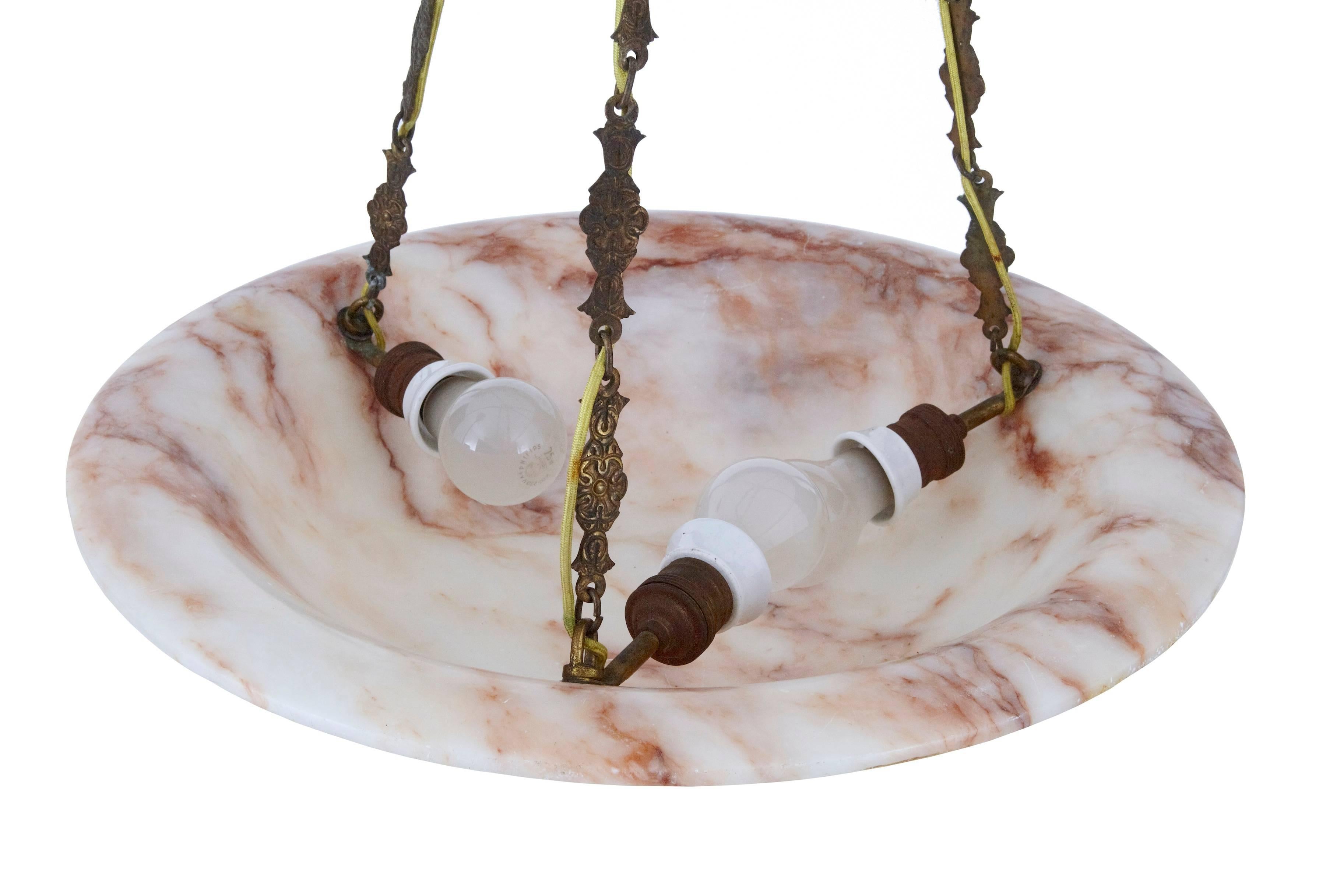 European Art Deco Alabaster Chandelier Dish Ceiling Light