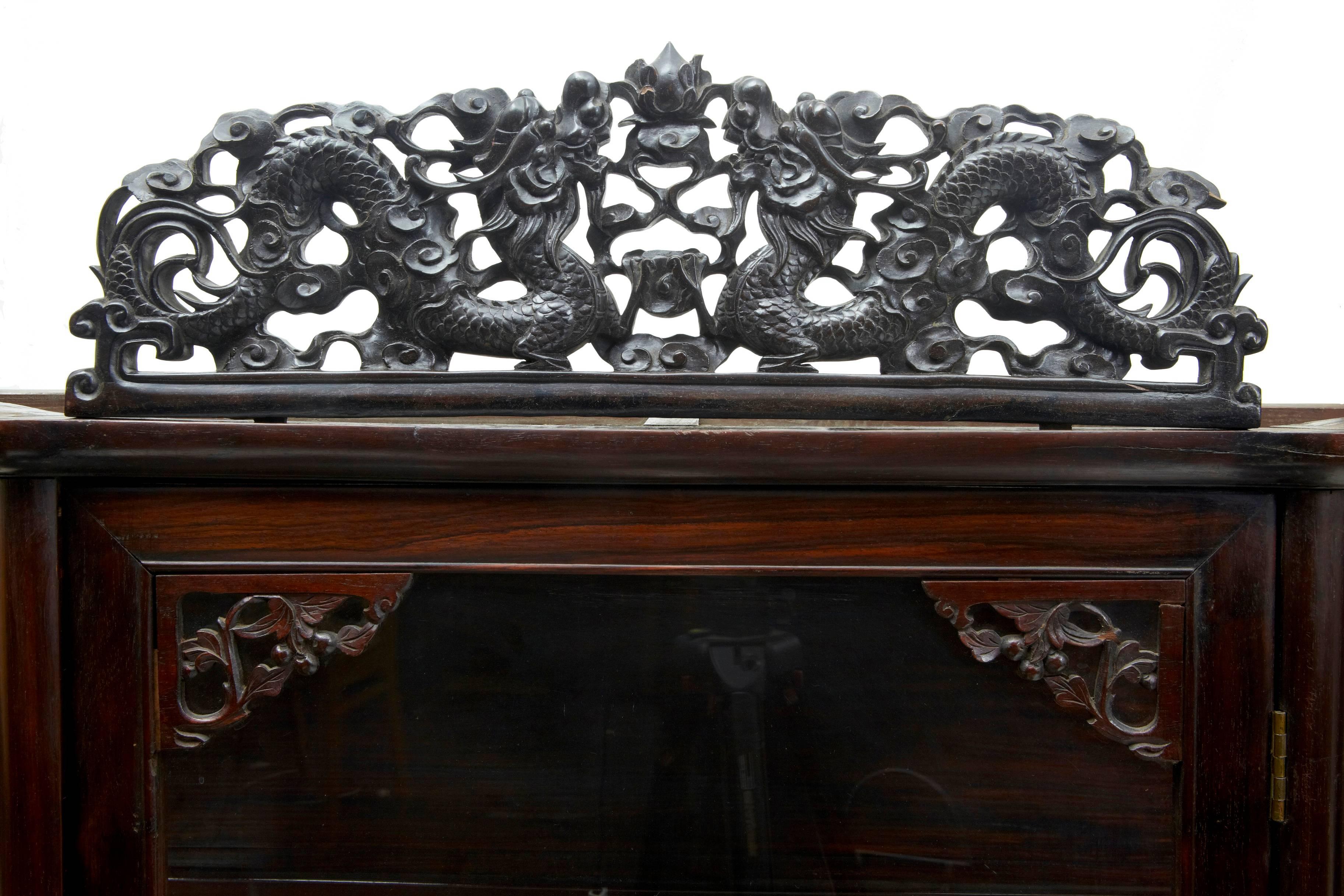 19th Century Chinese Carved Hardwood Display Cabinet In Fair Condition In Debenham, Suffolk