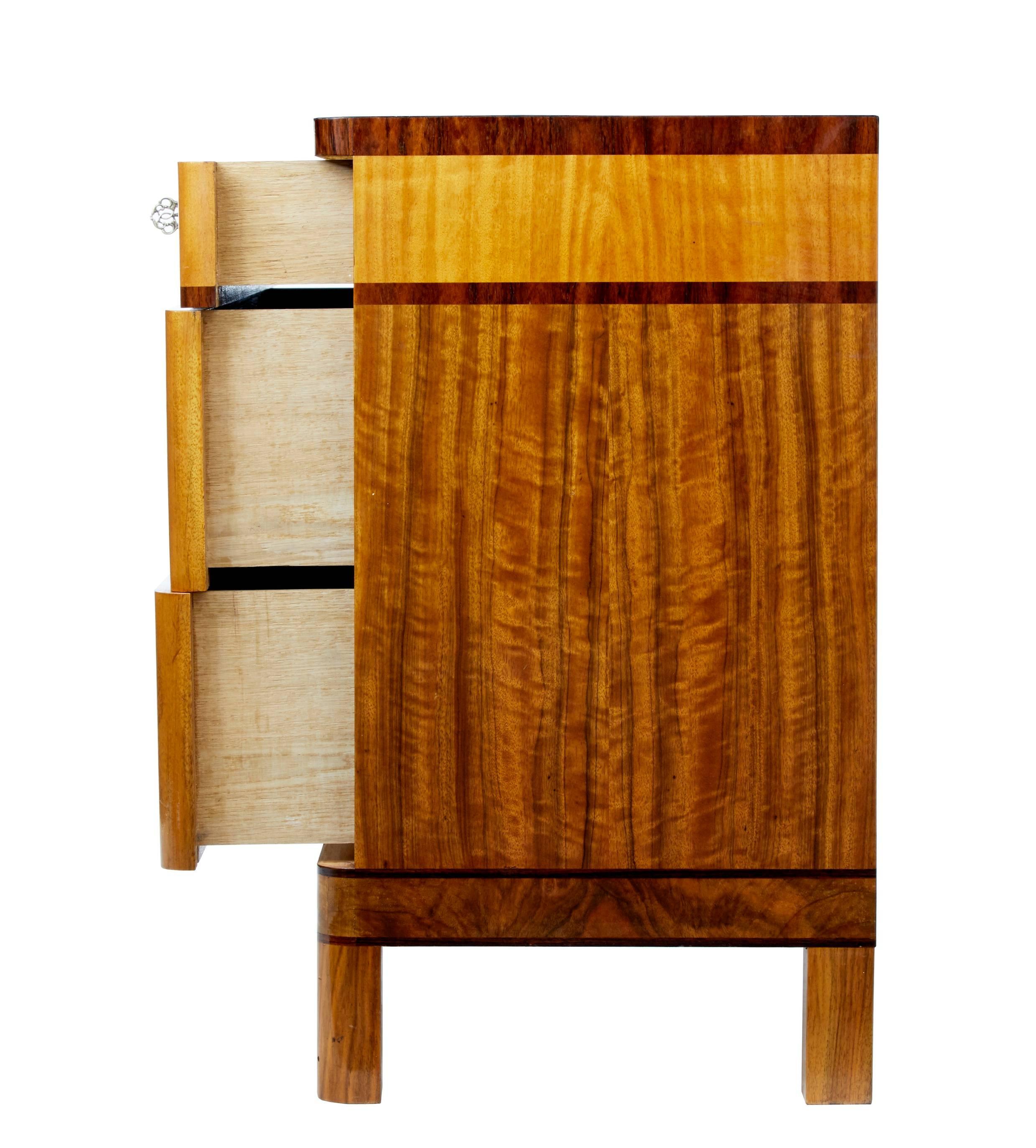 Inlay 1930s Art Deco Birch and Walnut Inlaid Chest of Drawers