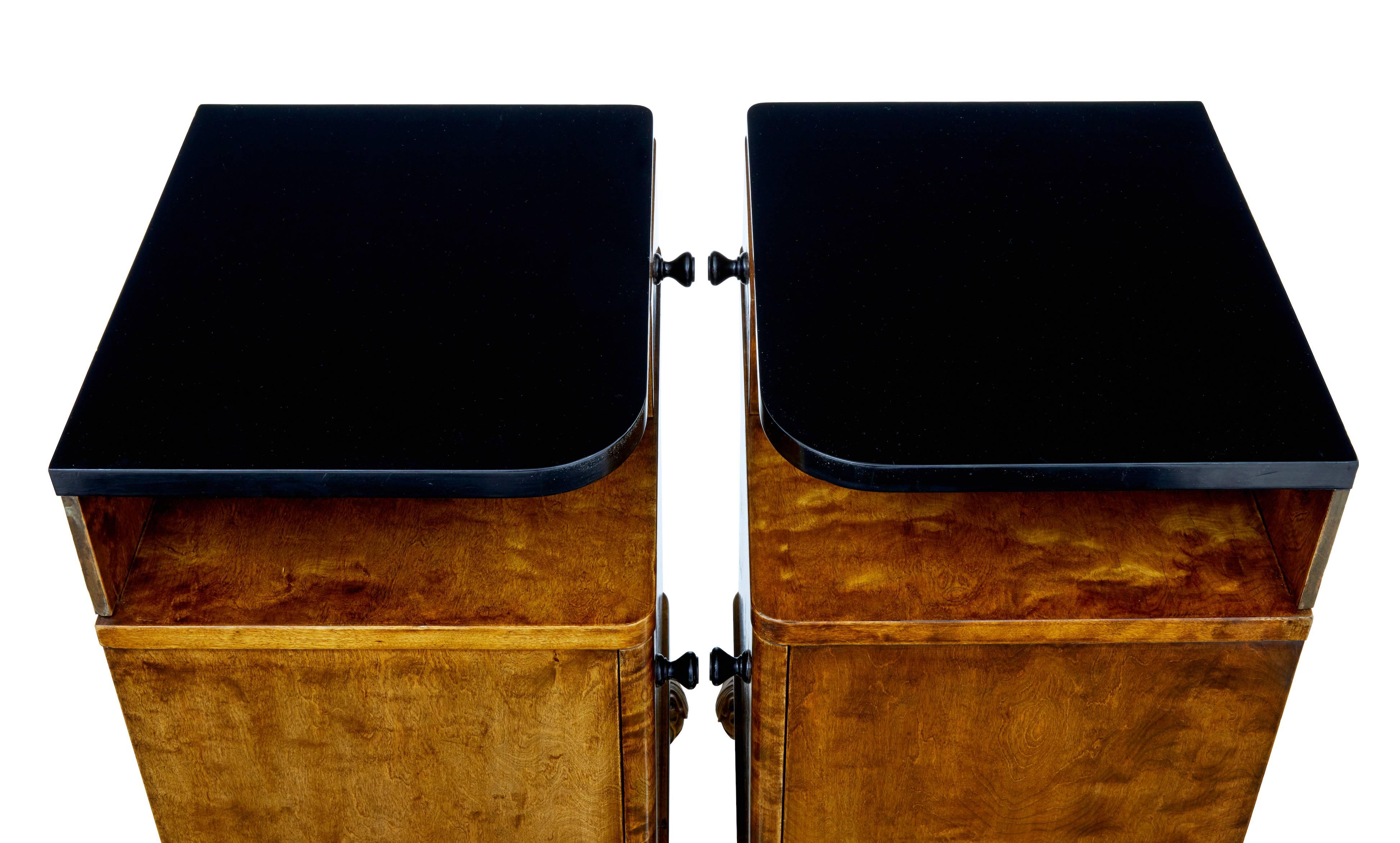 20th Century Fine Pair of Birch Art Deco Bedside Cupboards