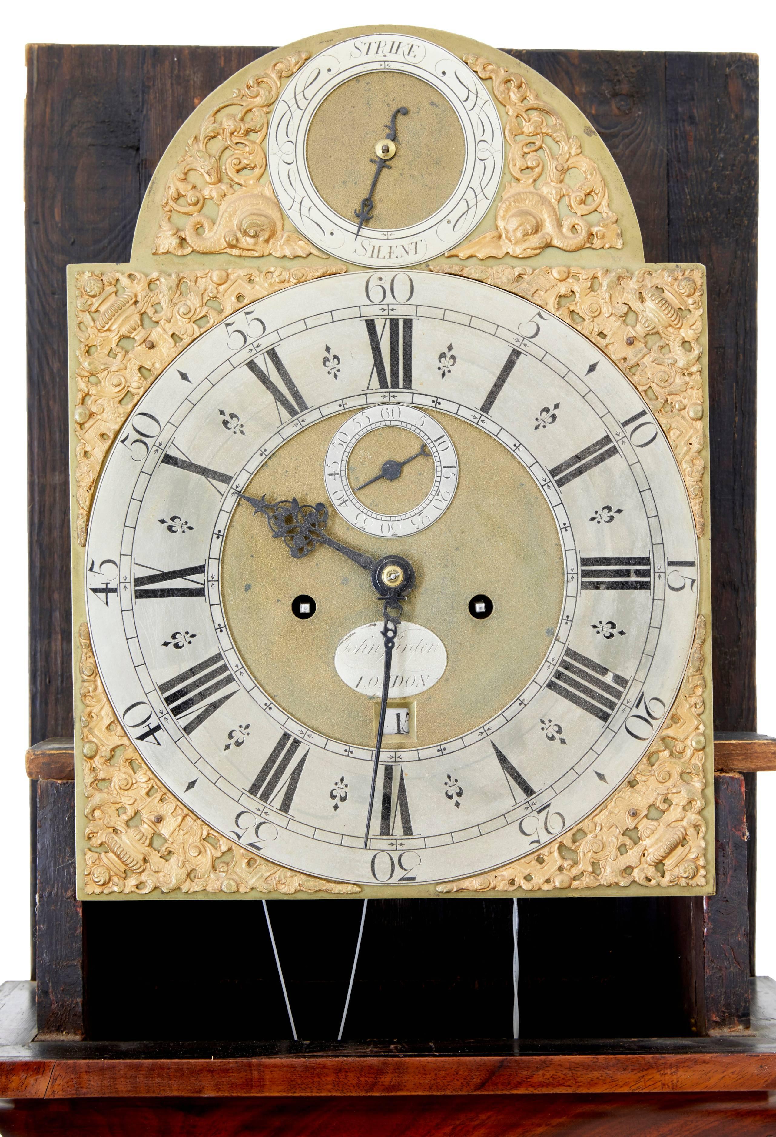 Late 18th Century Mahogany Longcase Clock John Purden London im Zustand „Gut“ in Debenham, Suffolk