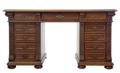 19th Century Victorian Walnut Pedestal Partners Desk
