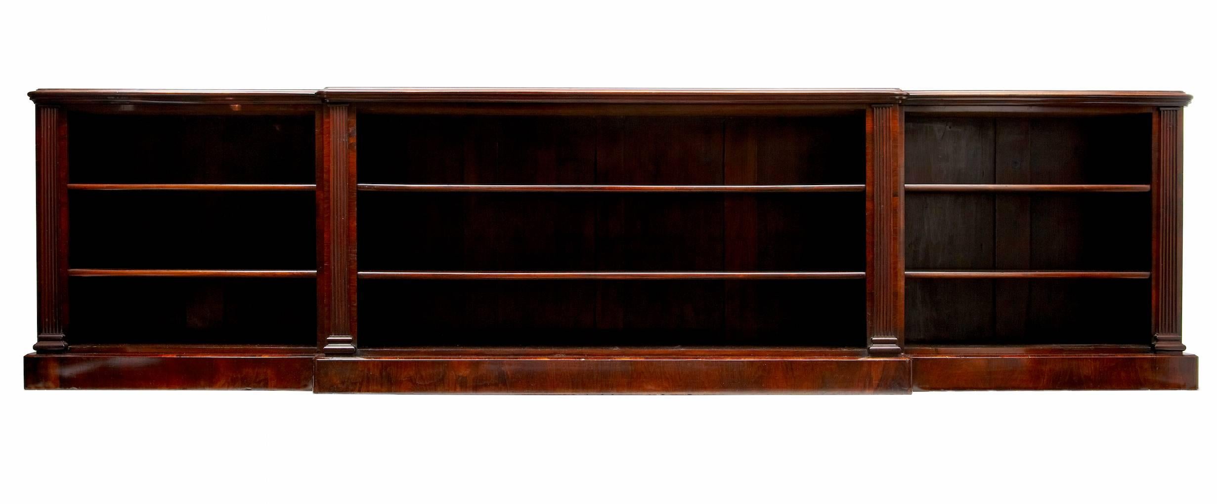 Rare 19th Century William IV Rosewood Breakfront Low Open Bookcase 1