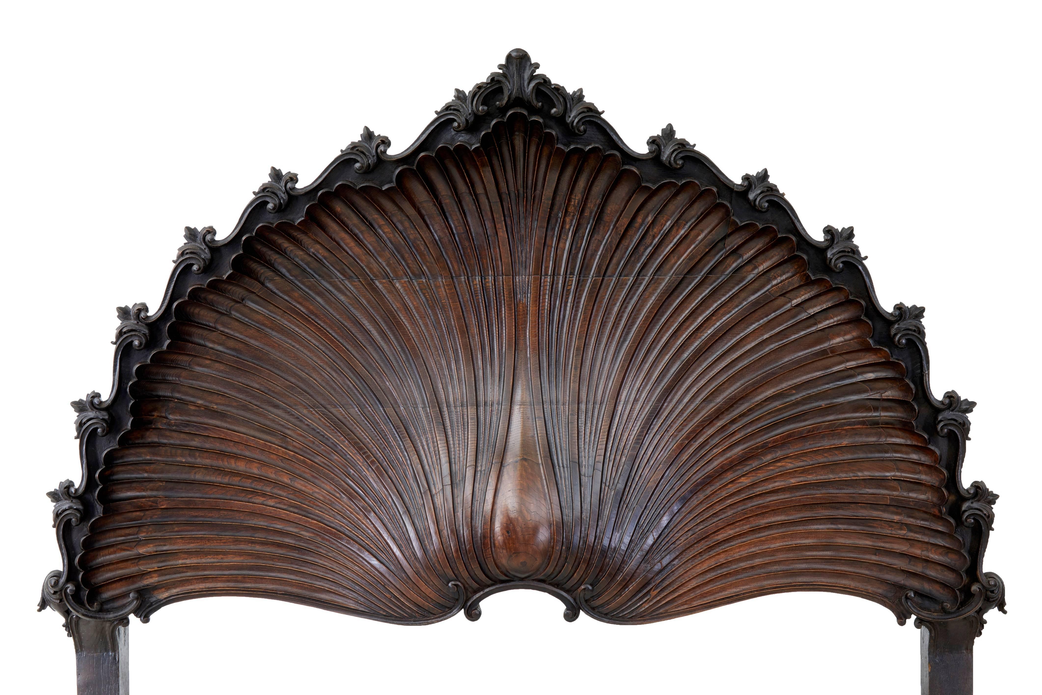 Art Deco Elegant 1920s Portuguese Carved Oak Double Bed in the Form of a Shell