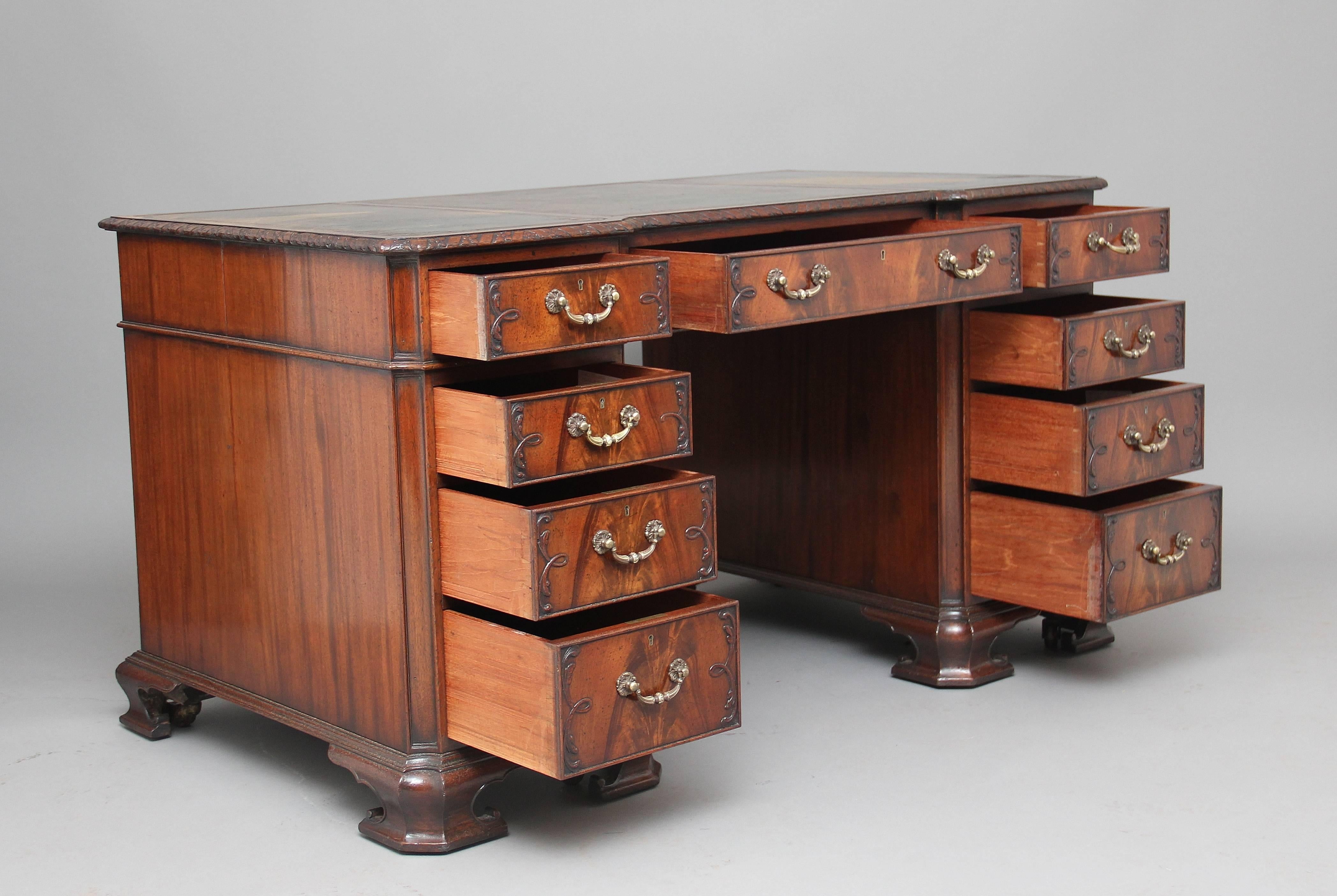 European Early 20th Century Edwardian Chippendale Influenced Mahogany Desk