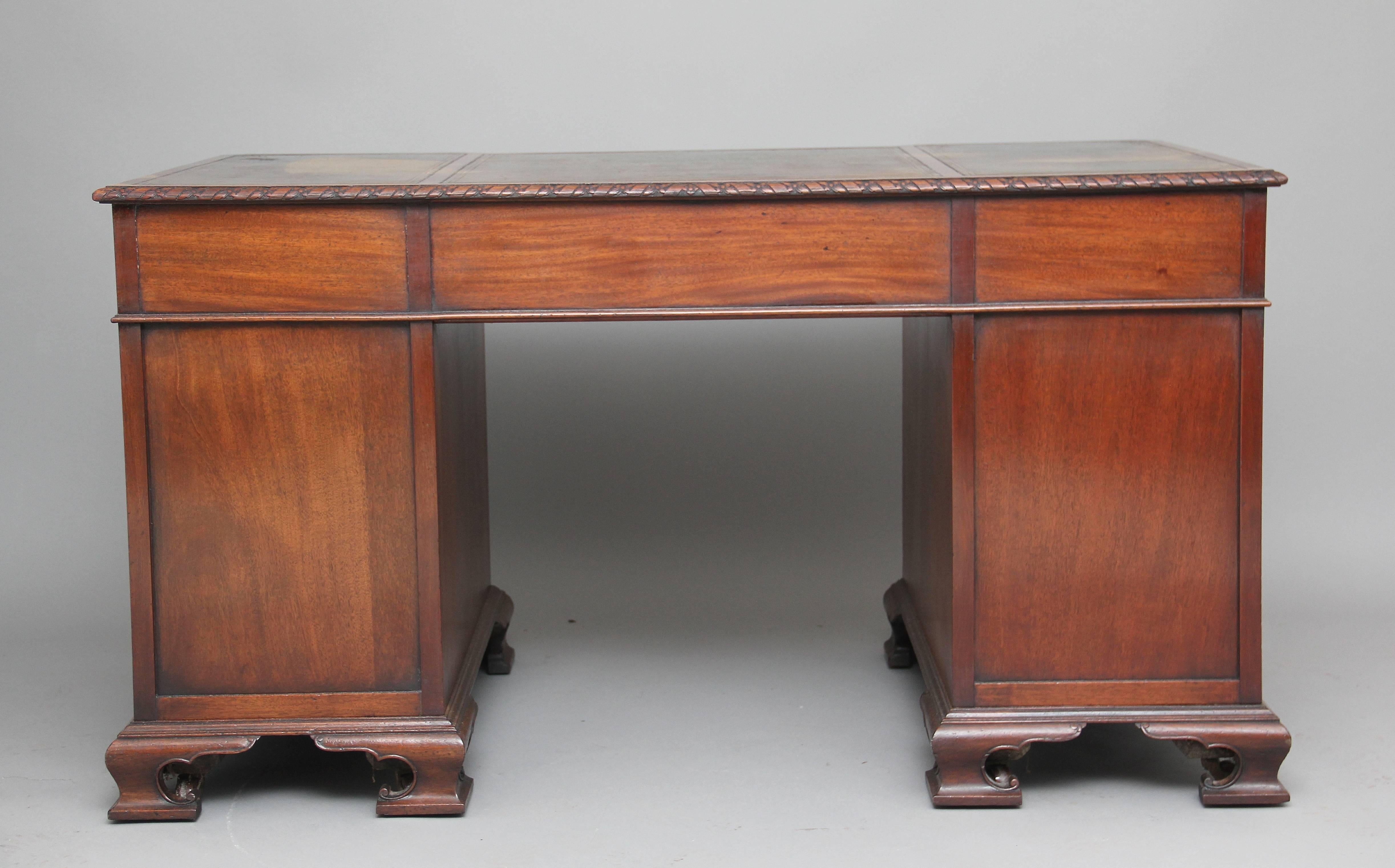 Early 20th Century Edwardian Chippendale Influenced Mahogany Desk 2